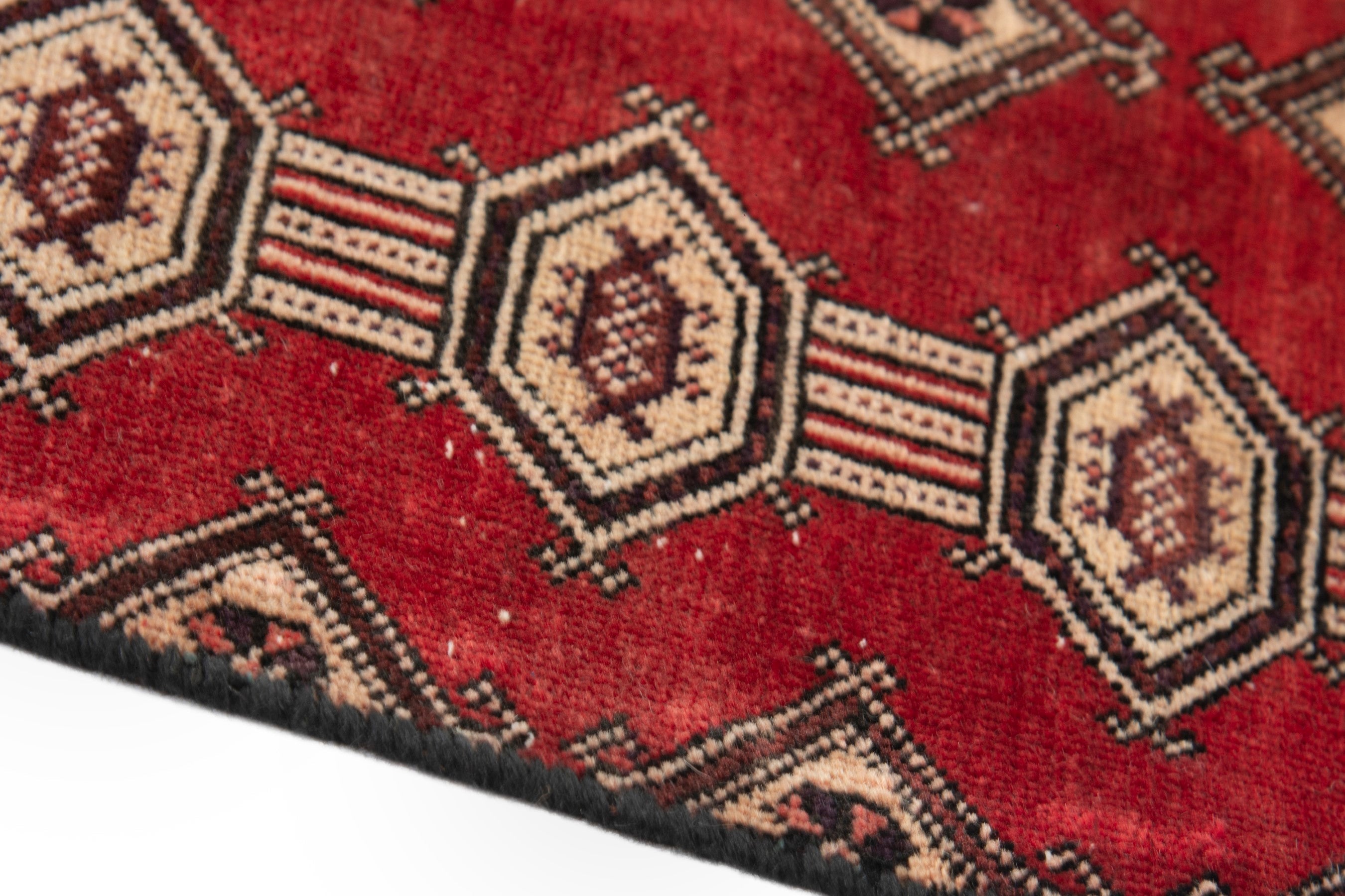 Persian Baluch accent rug in deep red and cream, view 5 of 16