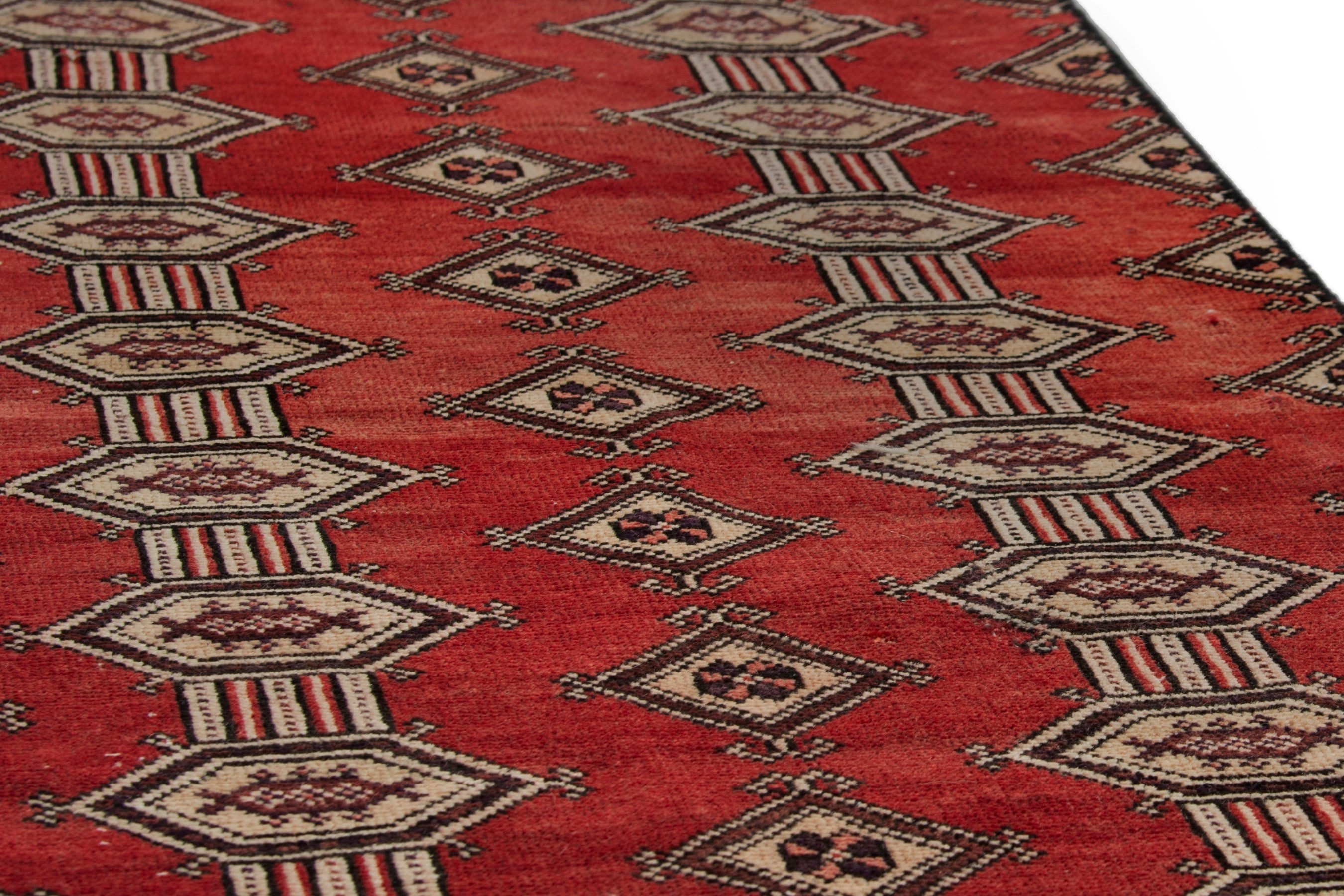 Persian Baluch accent rug in deep red and cream, view 16 of 16
