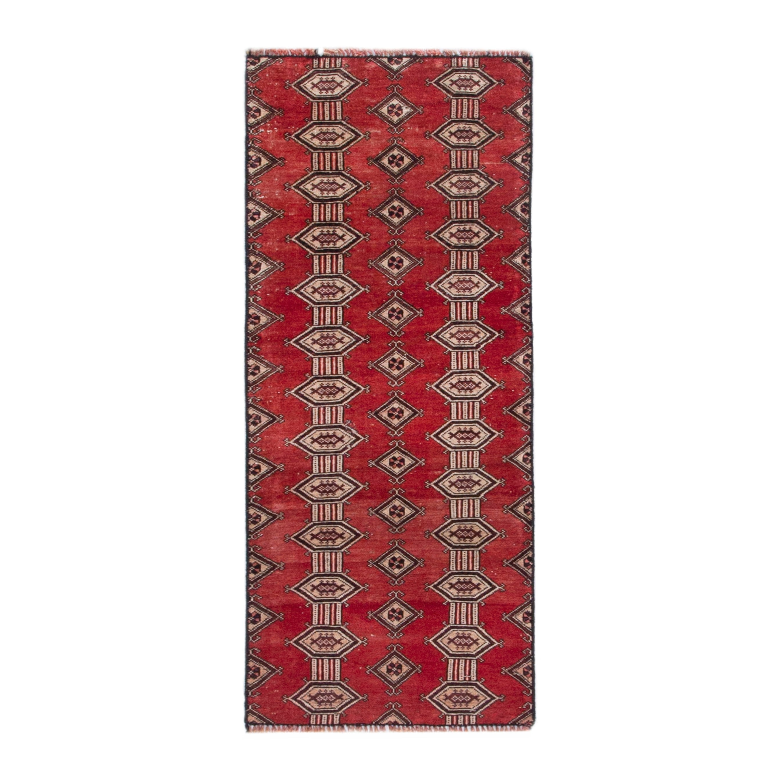 Persian Baluch accent rug in deep red and cream, 1'8" x 5'