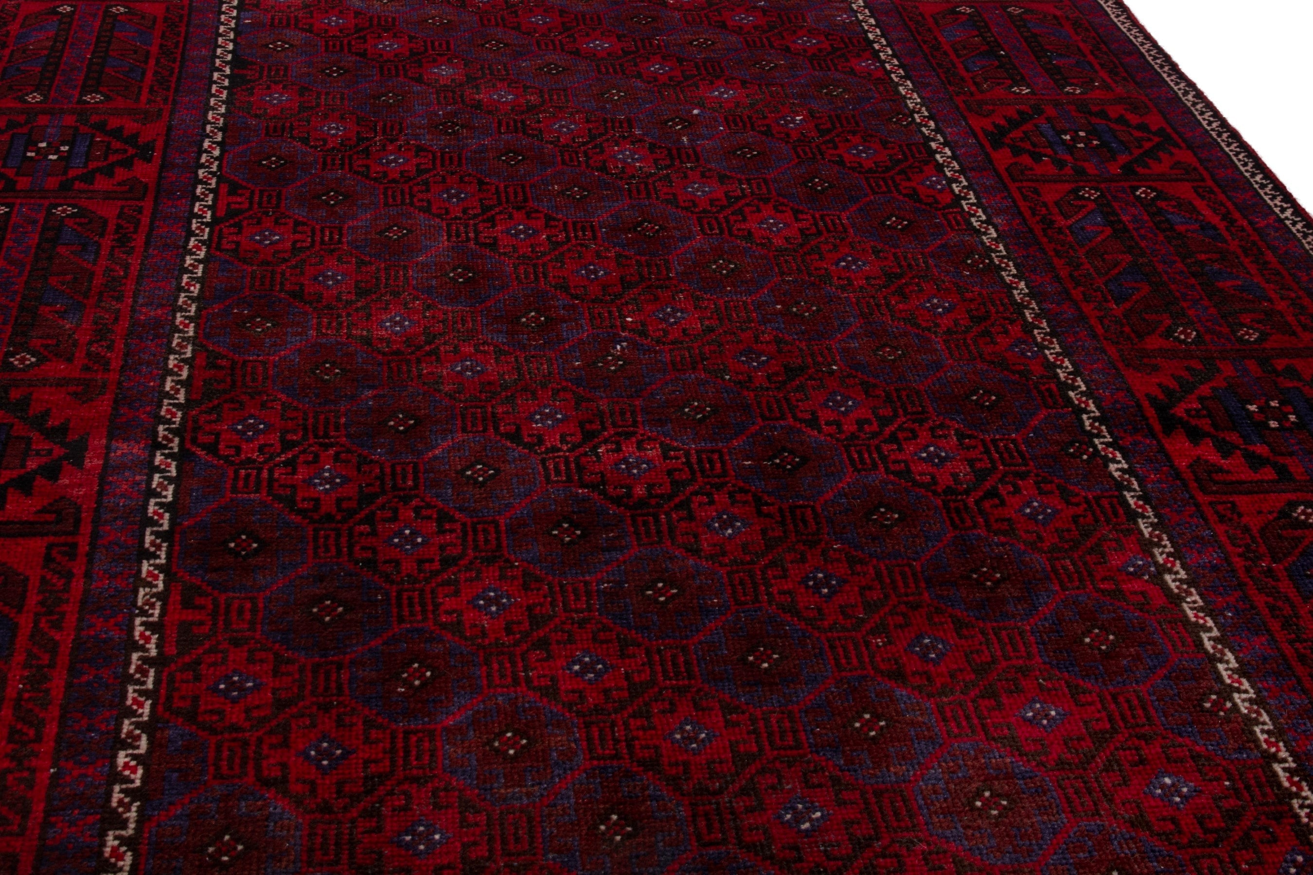 Persian Baluch accent rug in deep red and burgundy, view 9 of 20