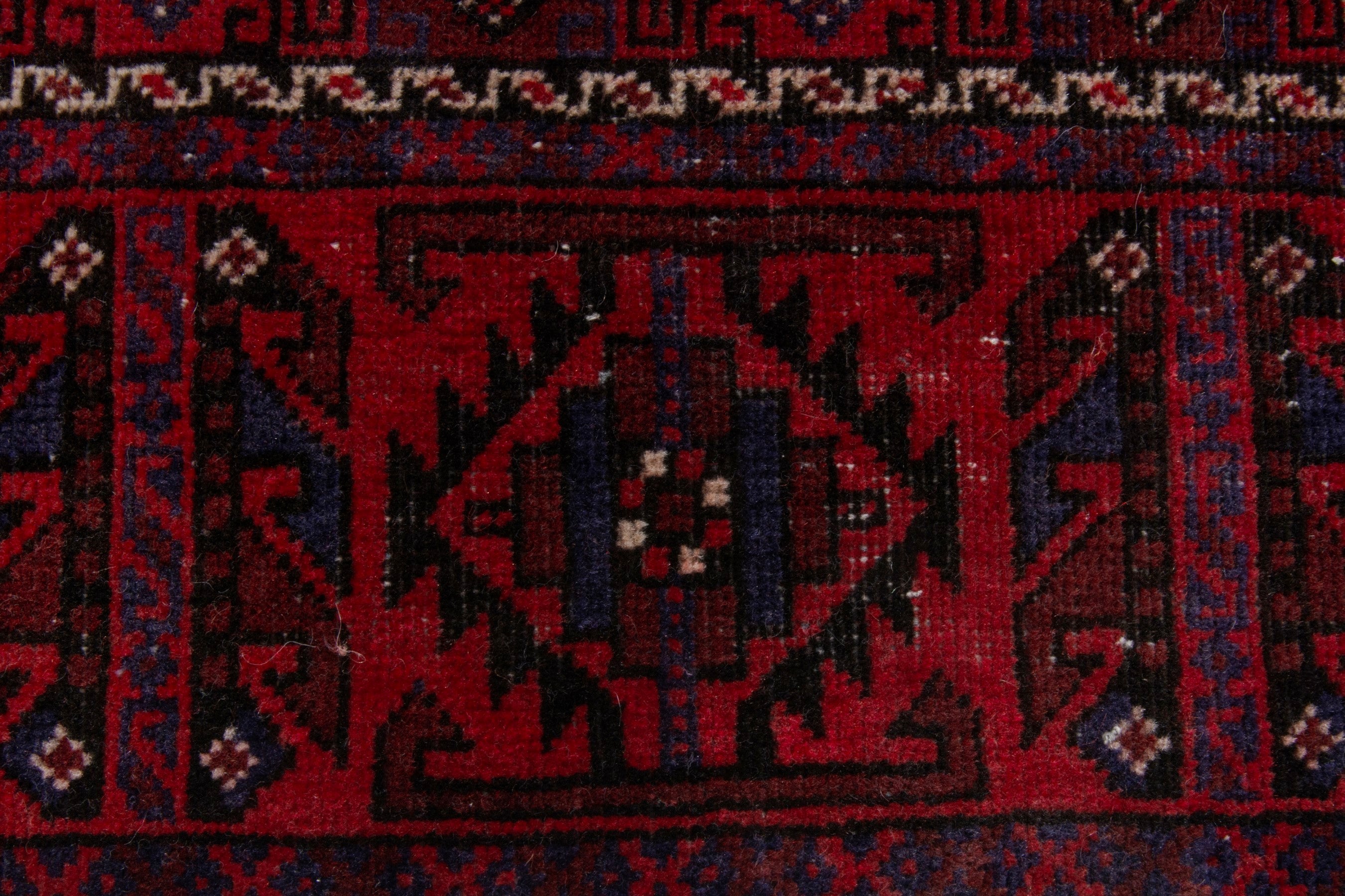 Persian Baluch accent rug in deep red and burgundy, view 11 of 20