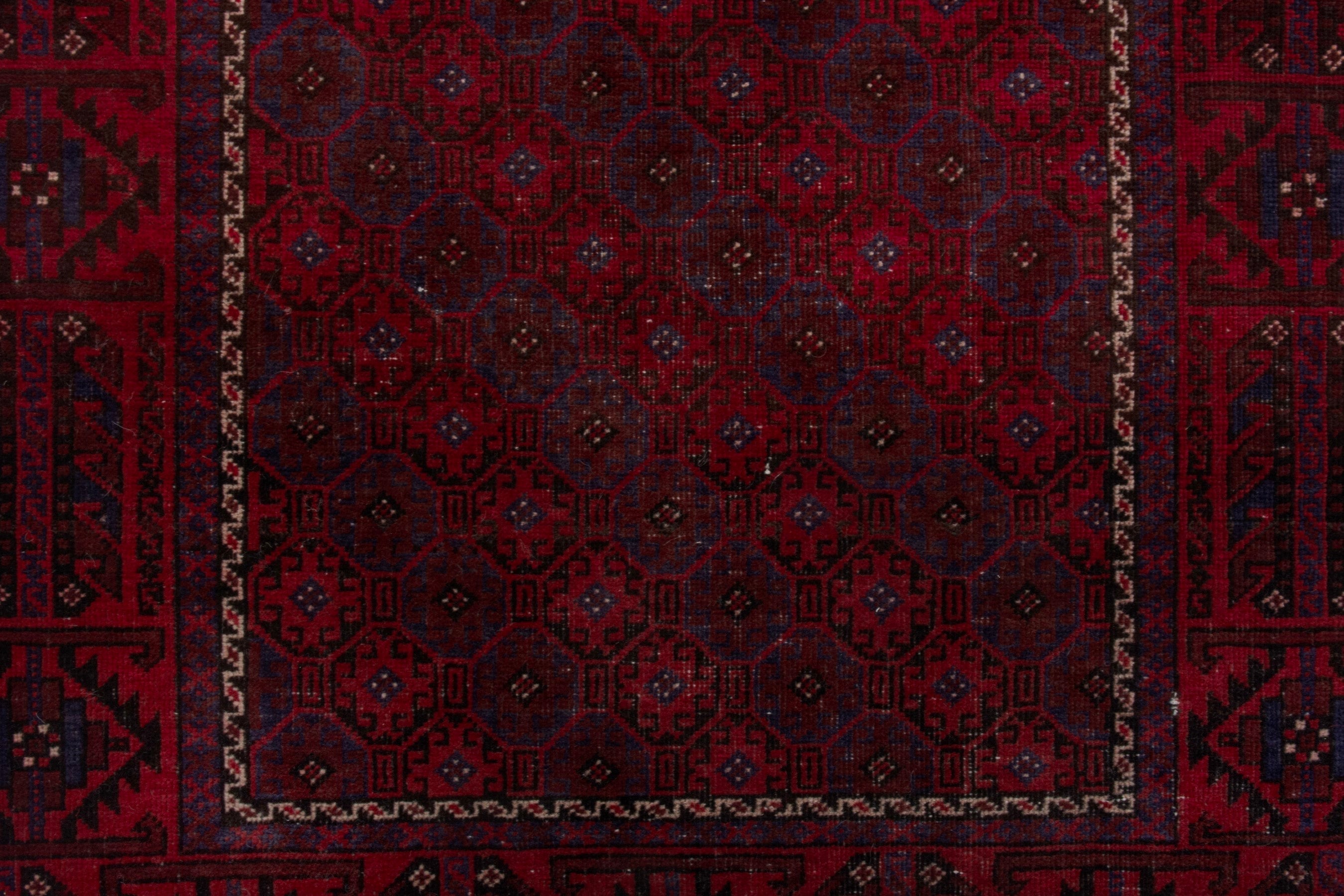 Persian Baluch accent rug in deep red and burgundy, view 14 of 20