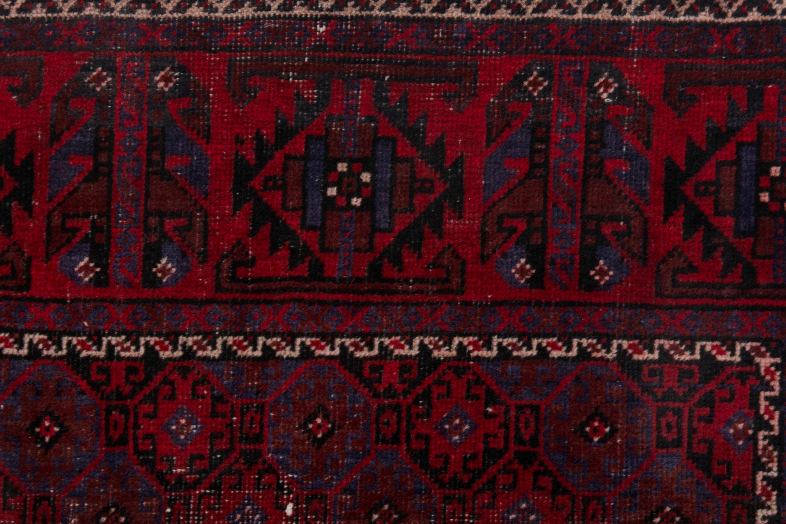 Persian Baluch accent rug in deep red and burgundy, view 13 of 20