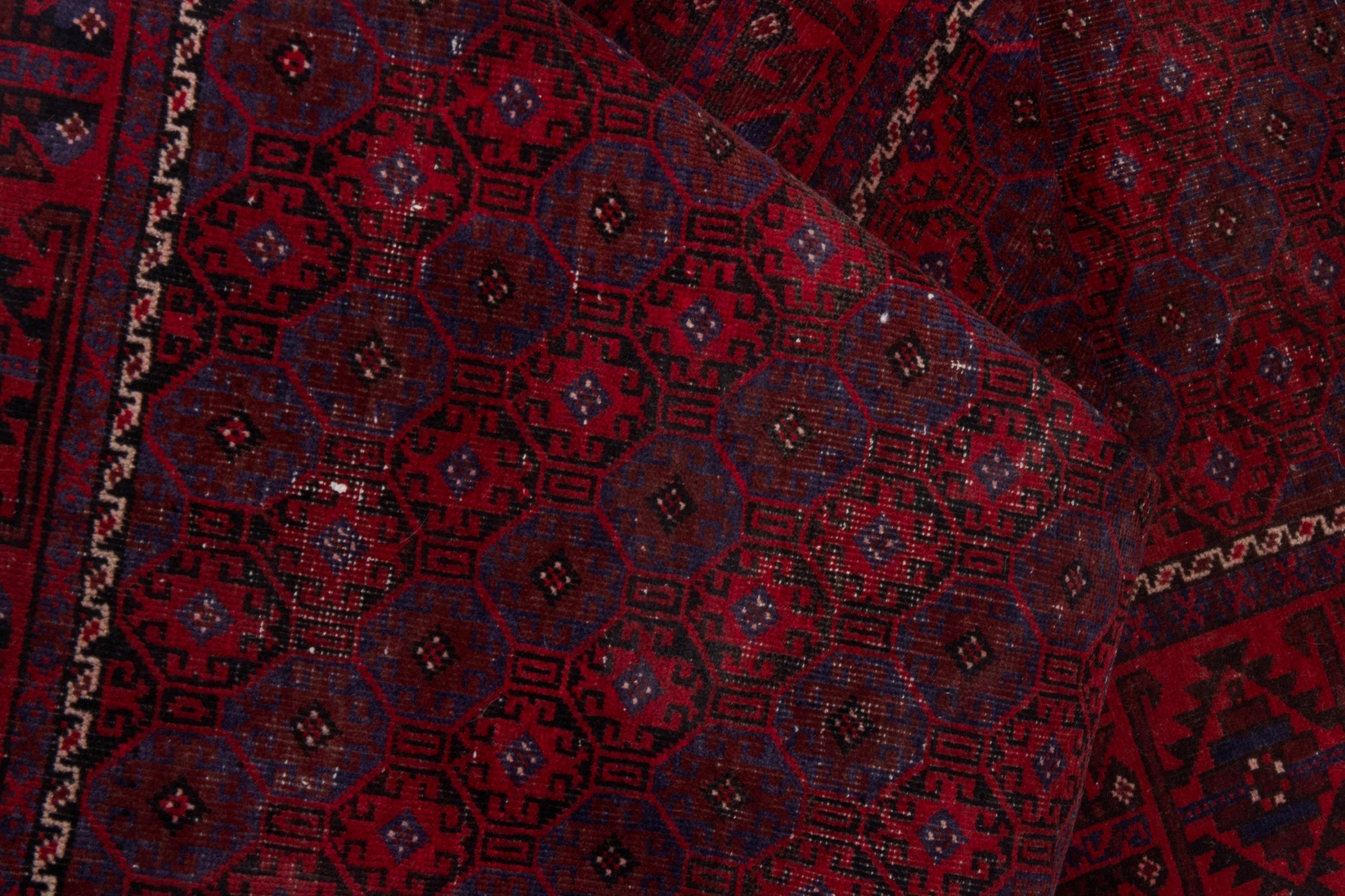 Persian Baluch accent rug in deep red and burgundy, view 16 of 20