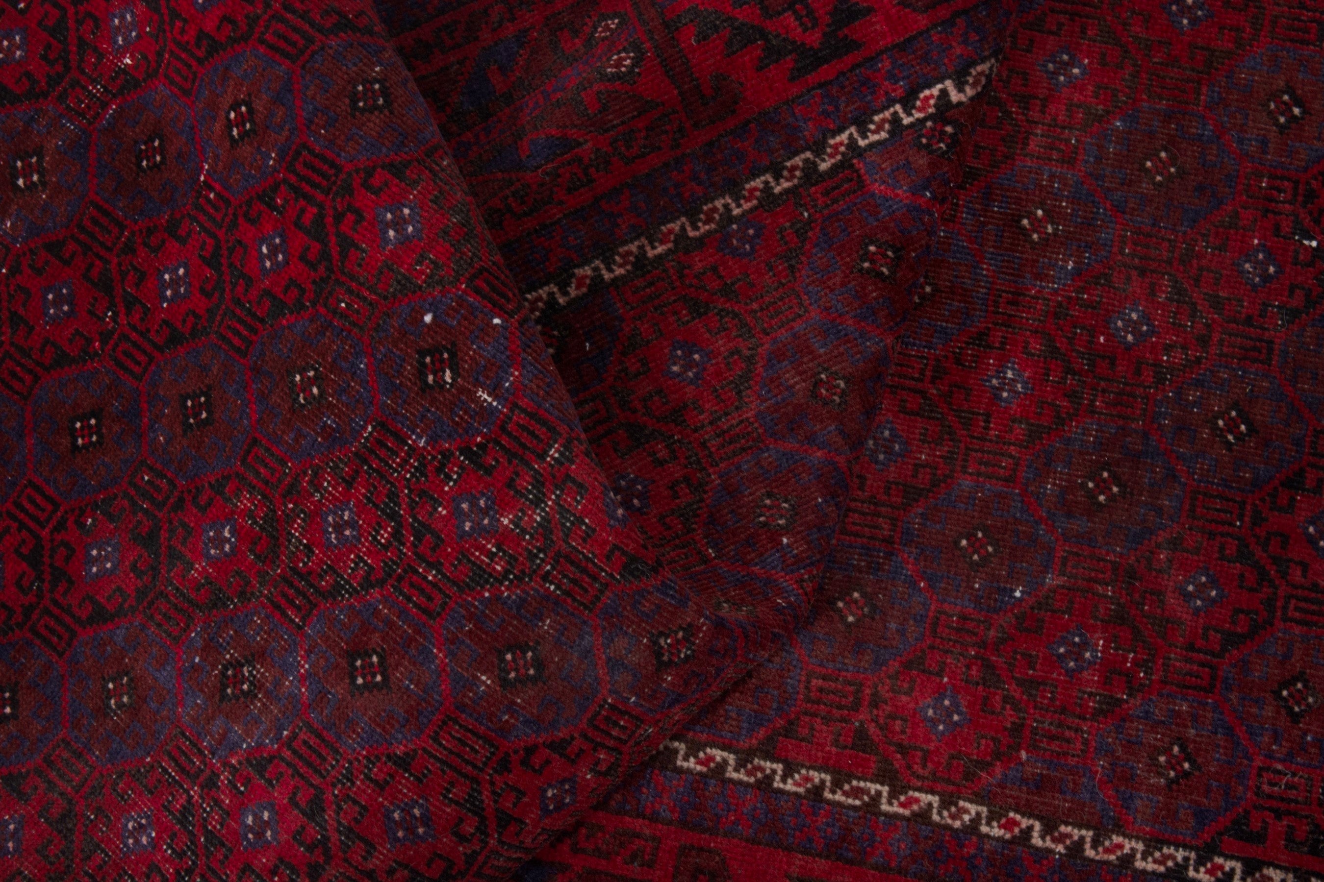 Persian Baluch accent rug in deep red and burgundy, view 17 of 20