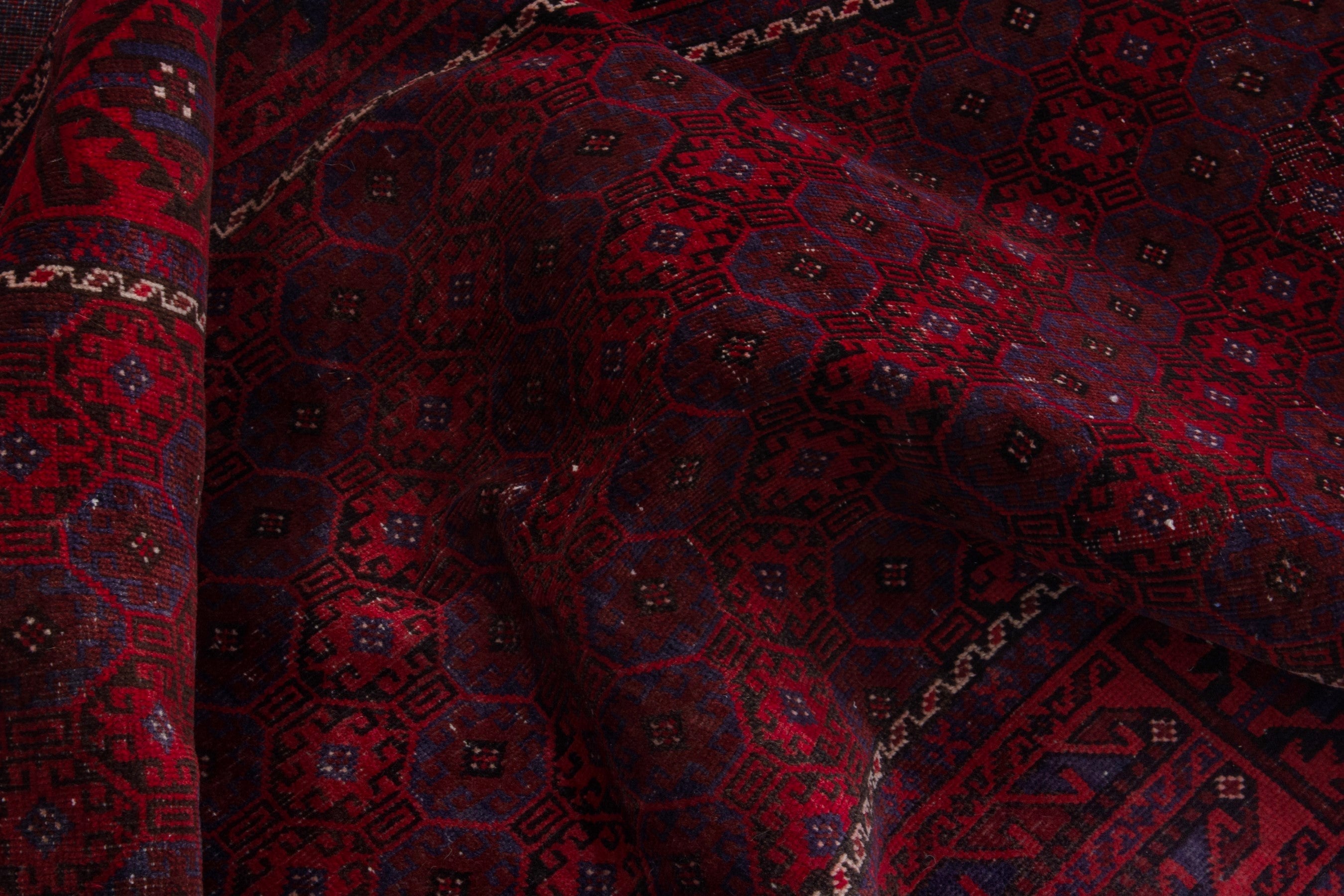 Persian Baluch accent rug in deep red and burgundy, view 18 of 20