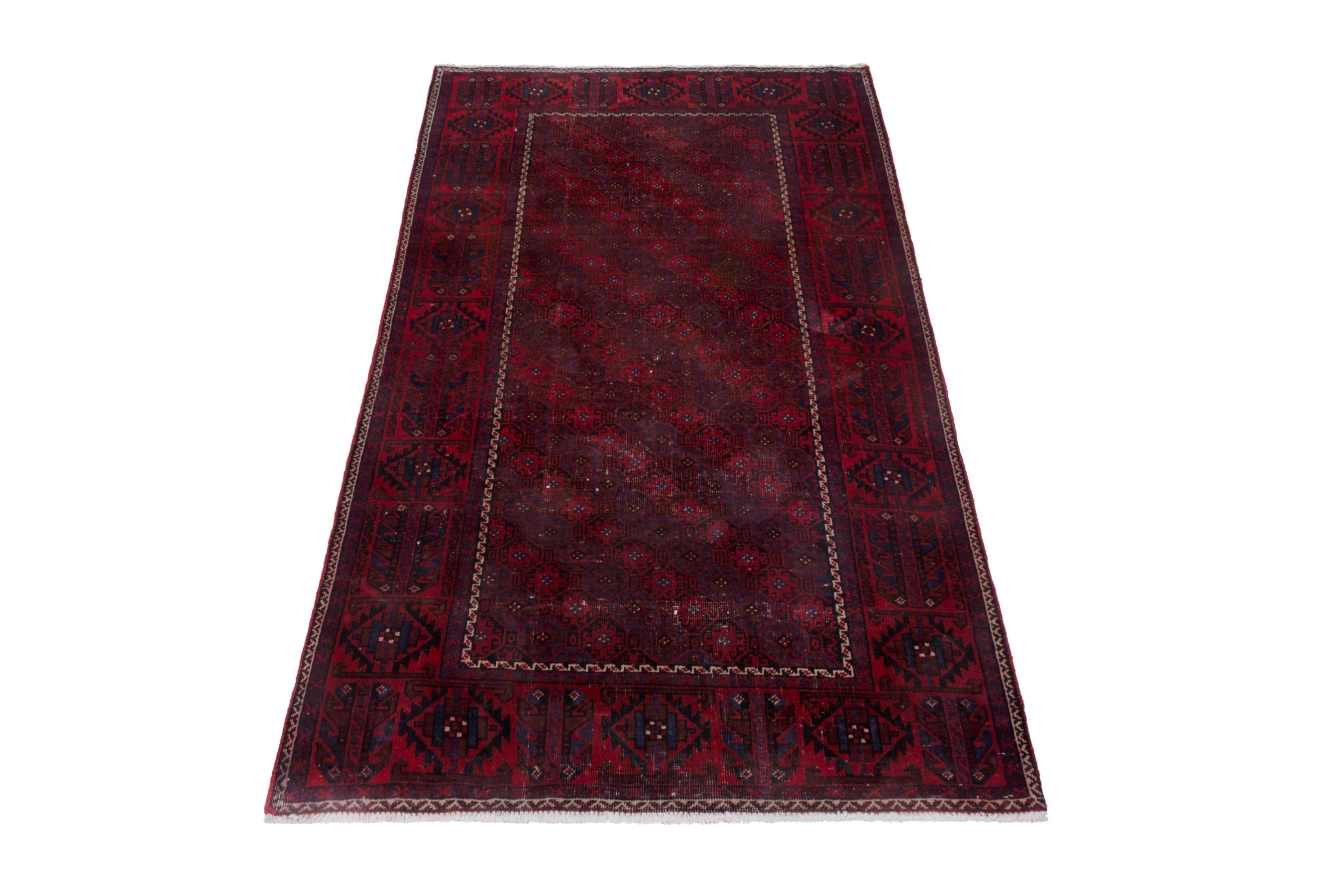 Persian Baluch accent rug in deep red and burgundy, view 2 of 20