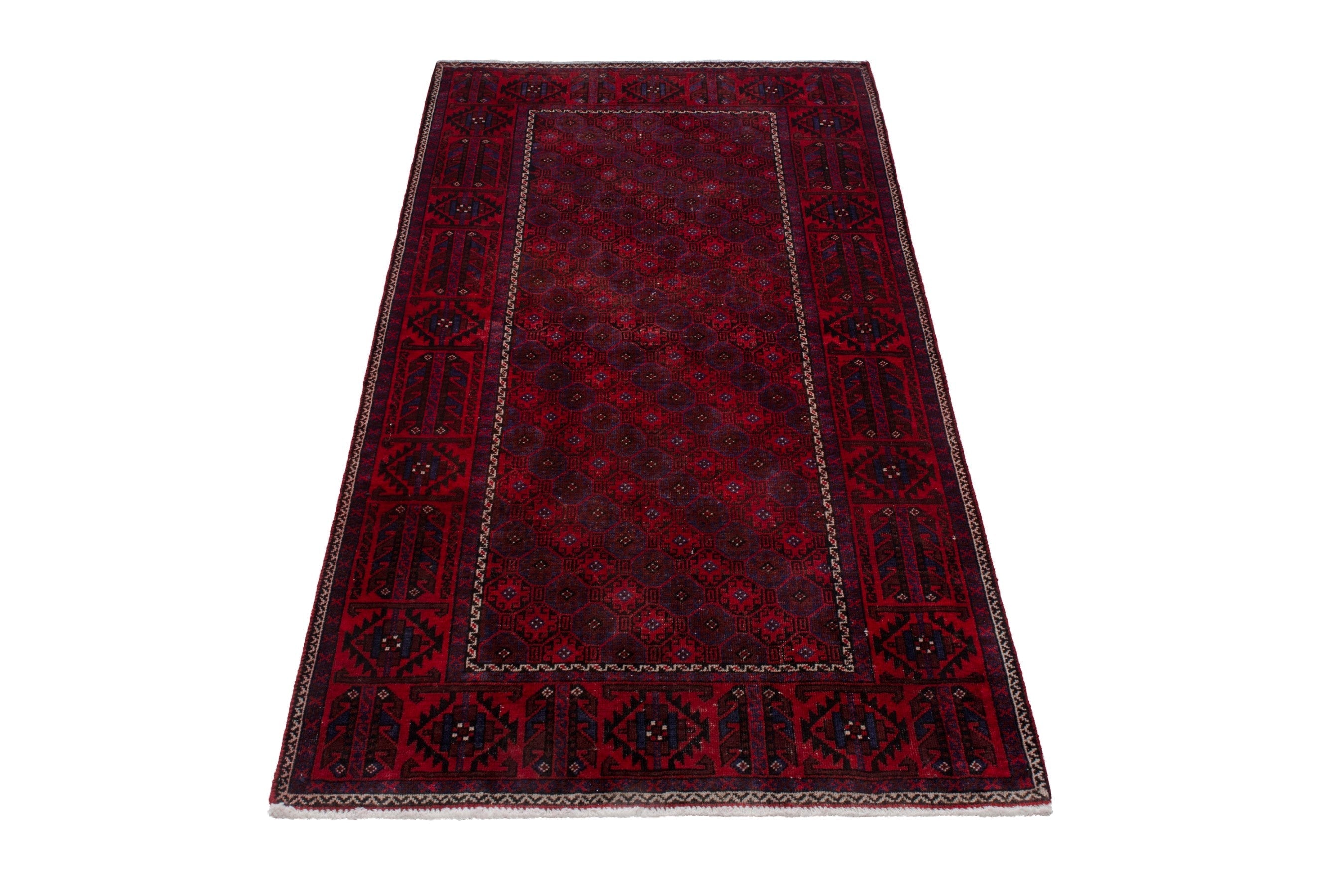 Persian Baluch accent rug in deep red and burgundy, view 3 of 20