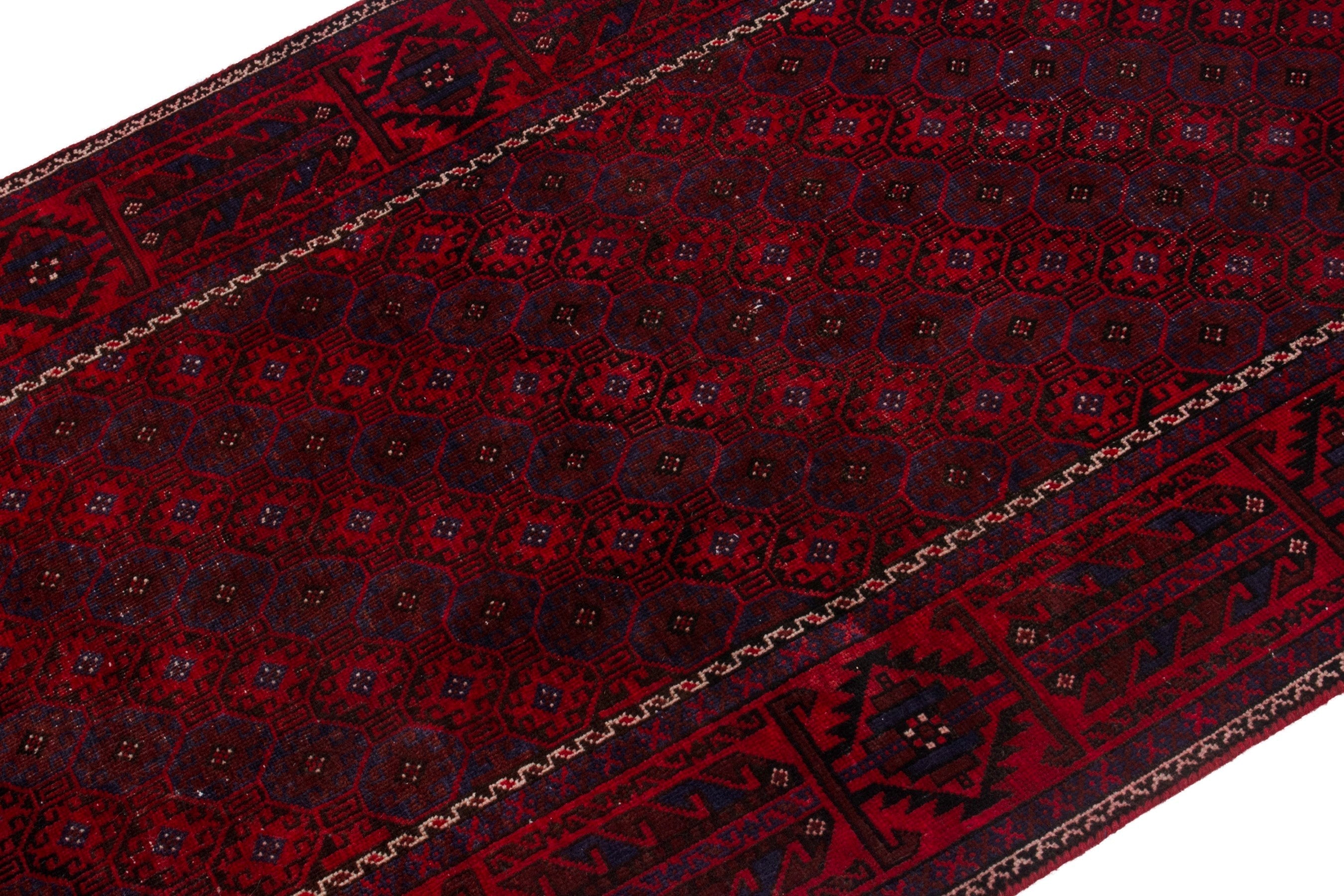 Persian Baluch accent rug in deep red and burgundy, view 6 of 20