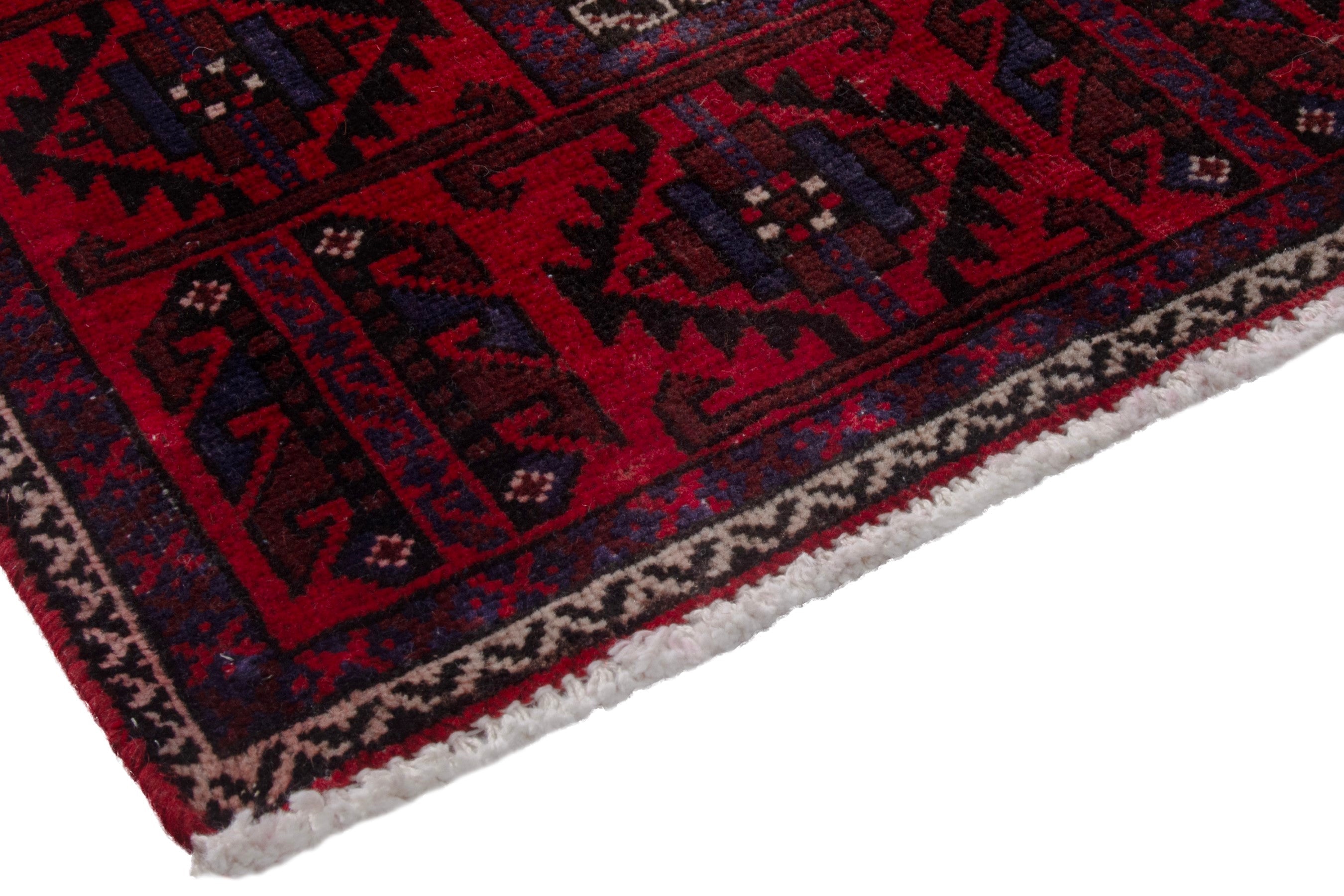 Persian Baluch accent rug in deep red and burgundy, view 4 of 20