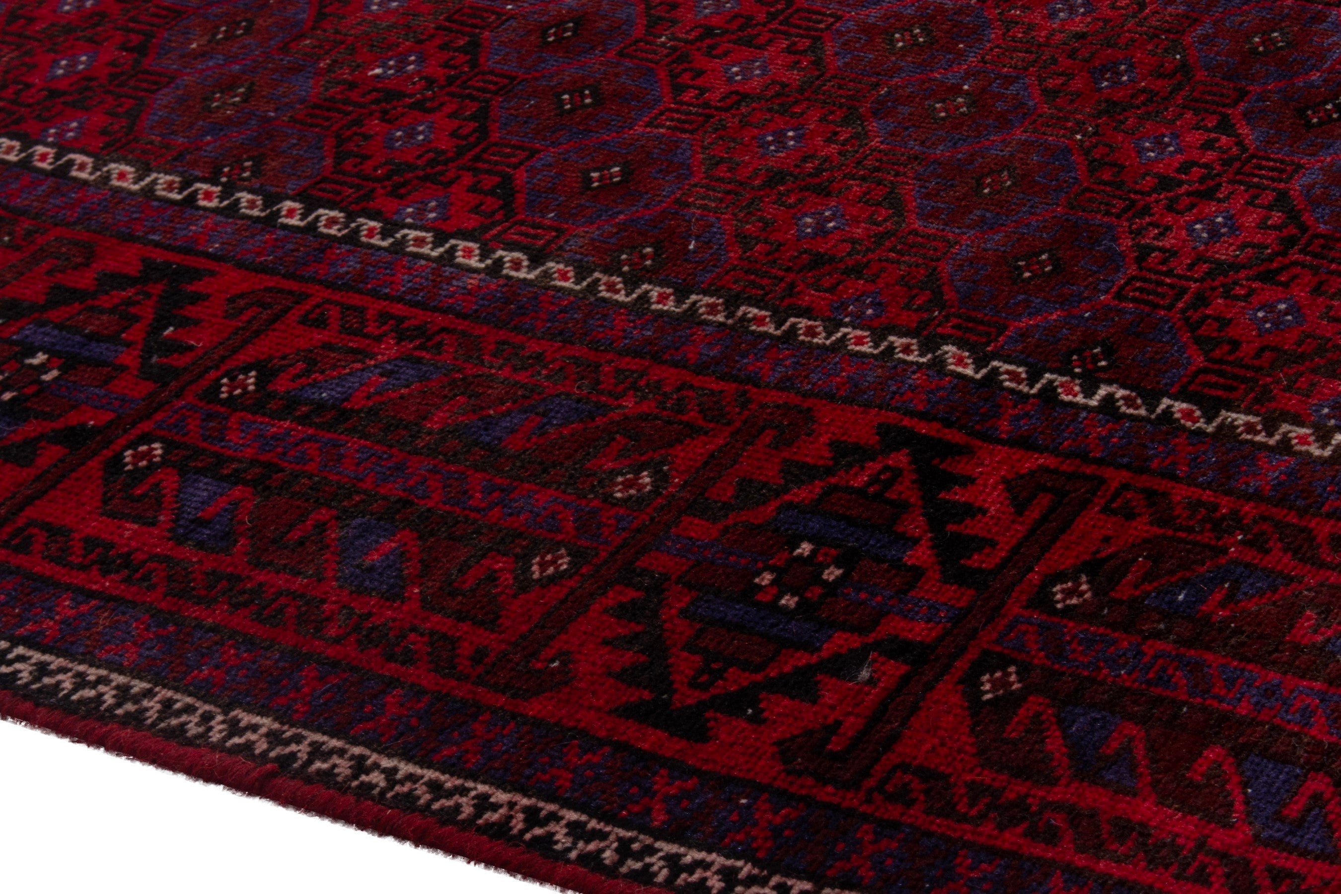 Persian Baluch accent rug in deep red and burgundy, view 5 of 20