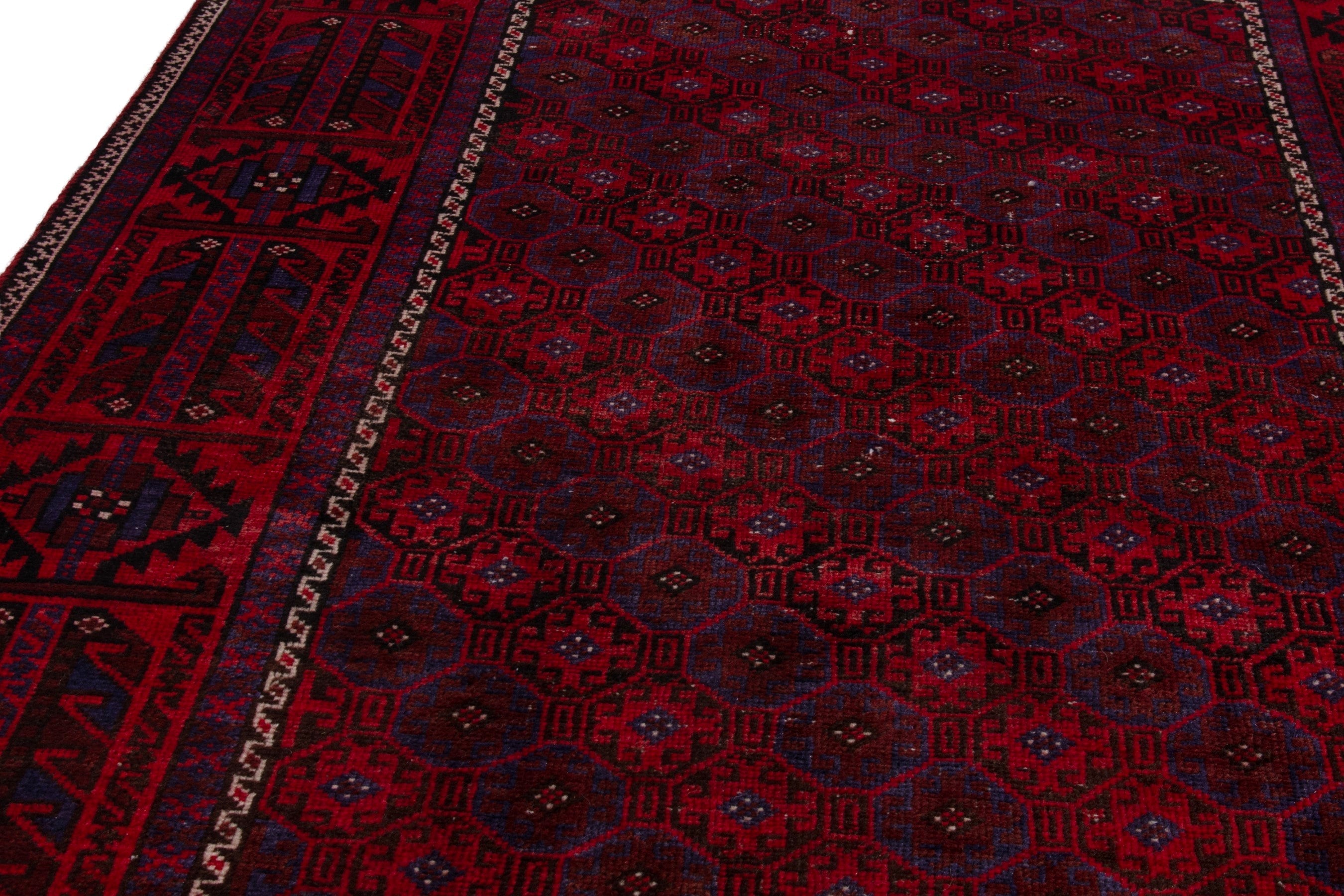 Persian Baluch accent rug in deep red and burgundy, view 8 of 20