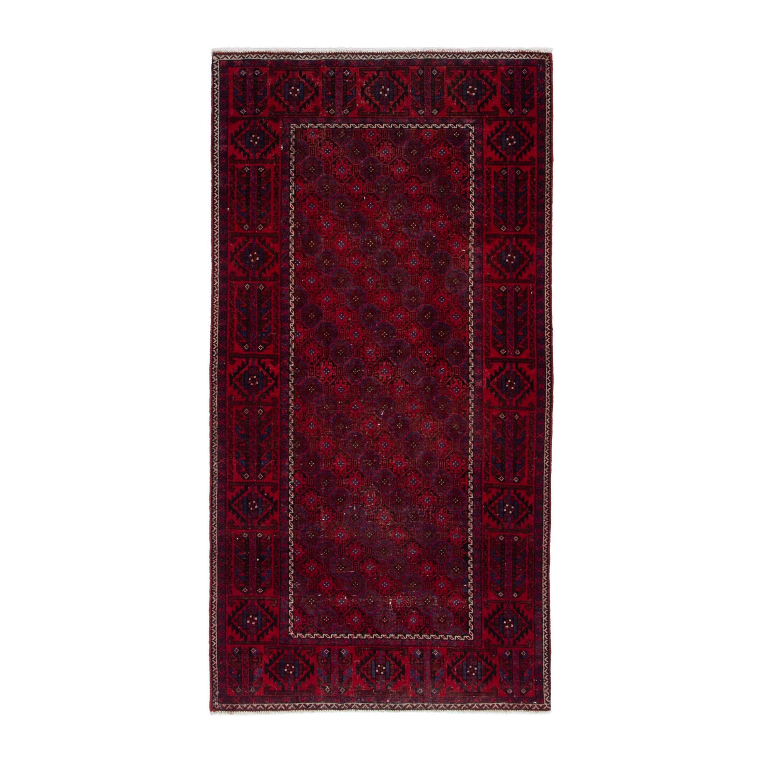 Persian Baluch accent rug in deep red and burgundy, 3'2" x 6'2"