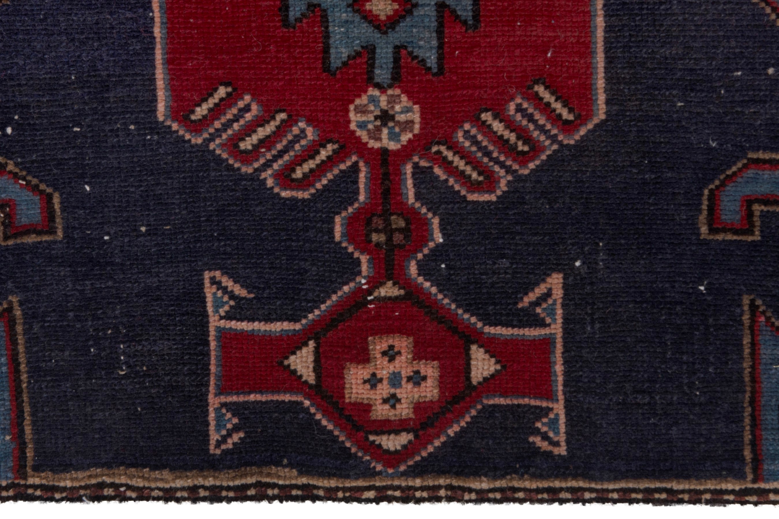 Persian Zanjan accent rug in deep red and dark blue, view 12 of 17
