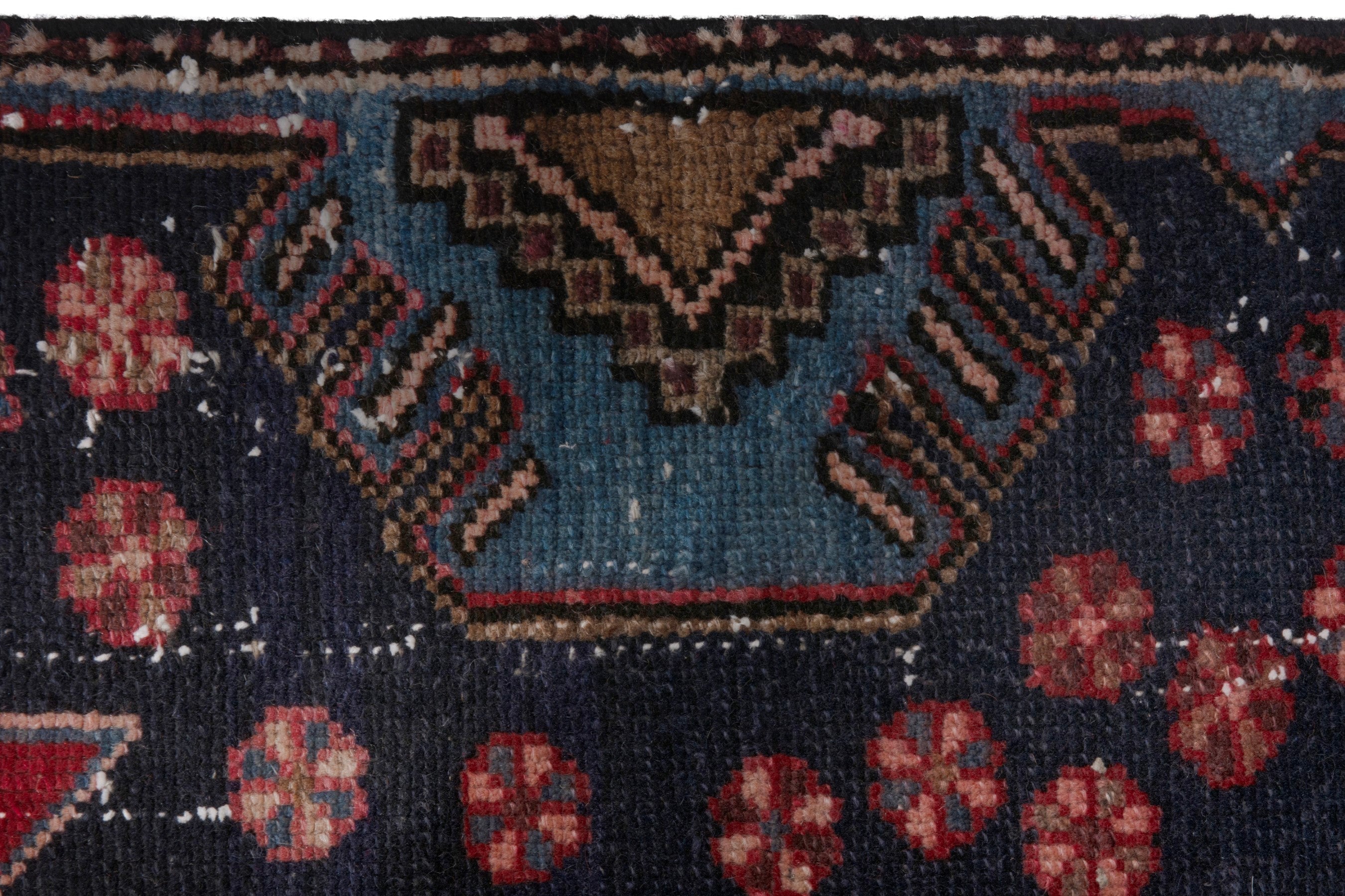Persian Zanjan accent rug in deep red and dark blue, view 13 of 17