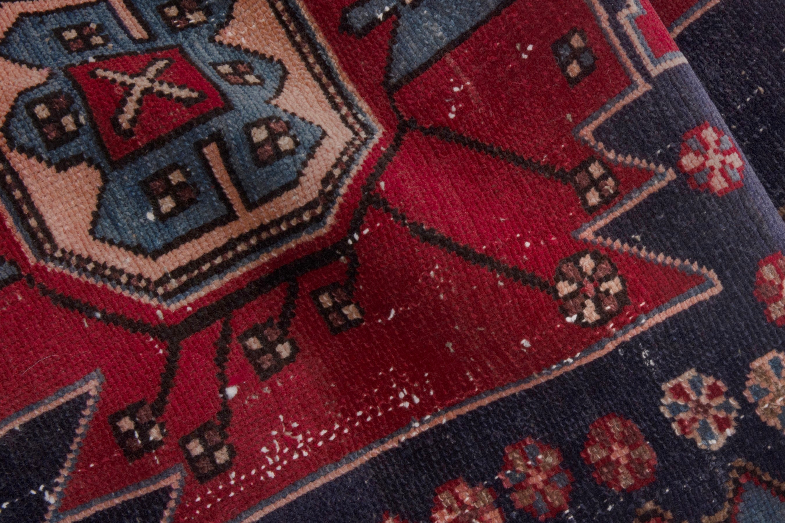 Persian Zanjan accent rug in deep red and dark blue, view 16 of 17