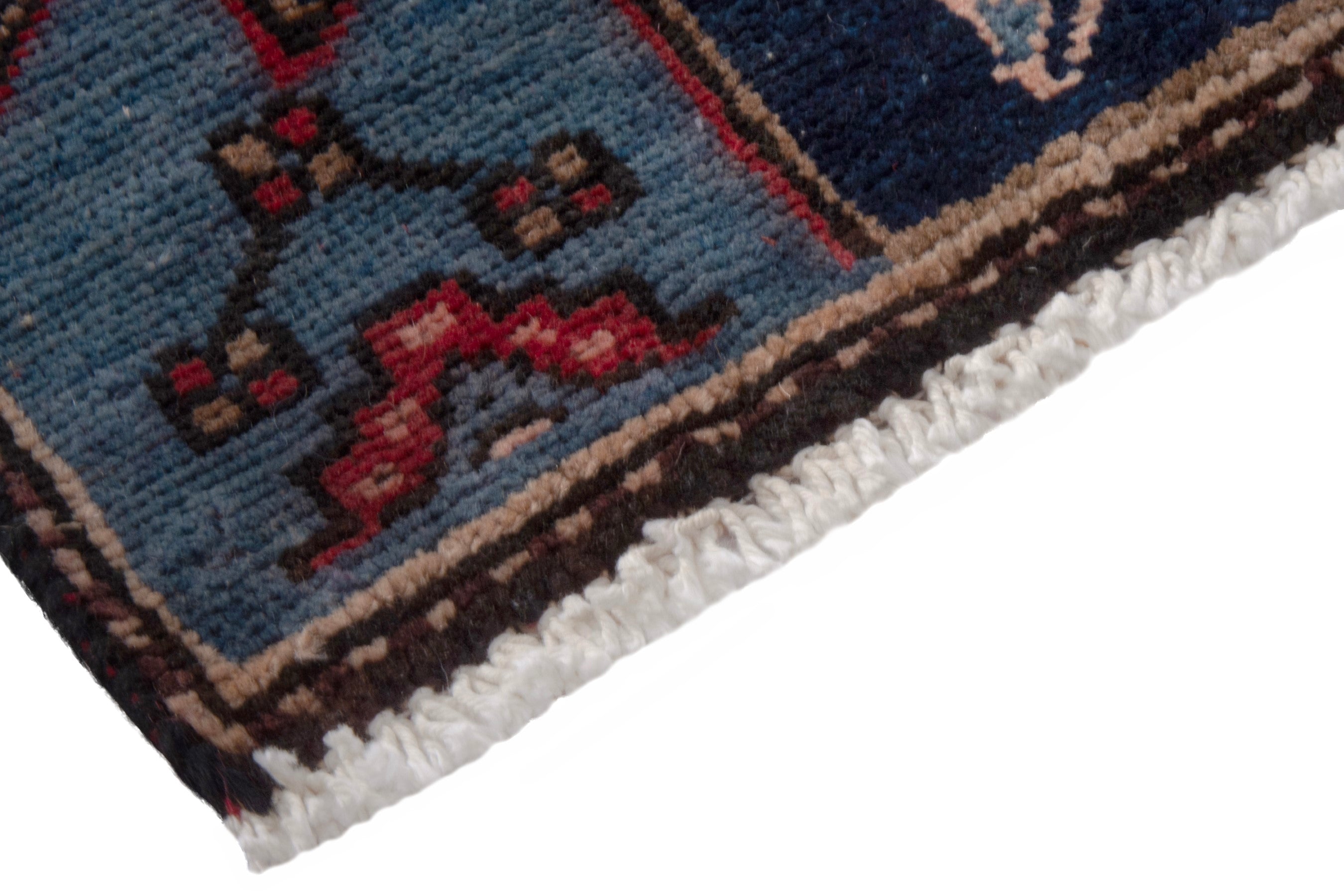 Persian Zanjan accent rug in deep red and dark blue, view 4 of 17