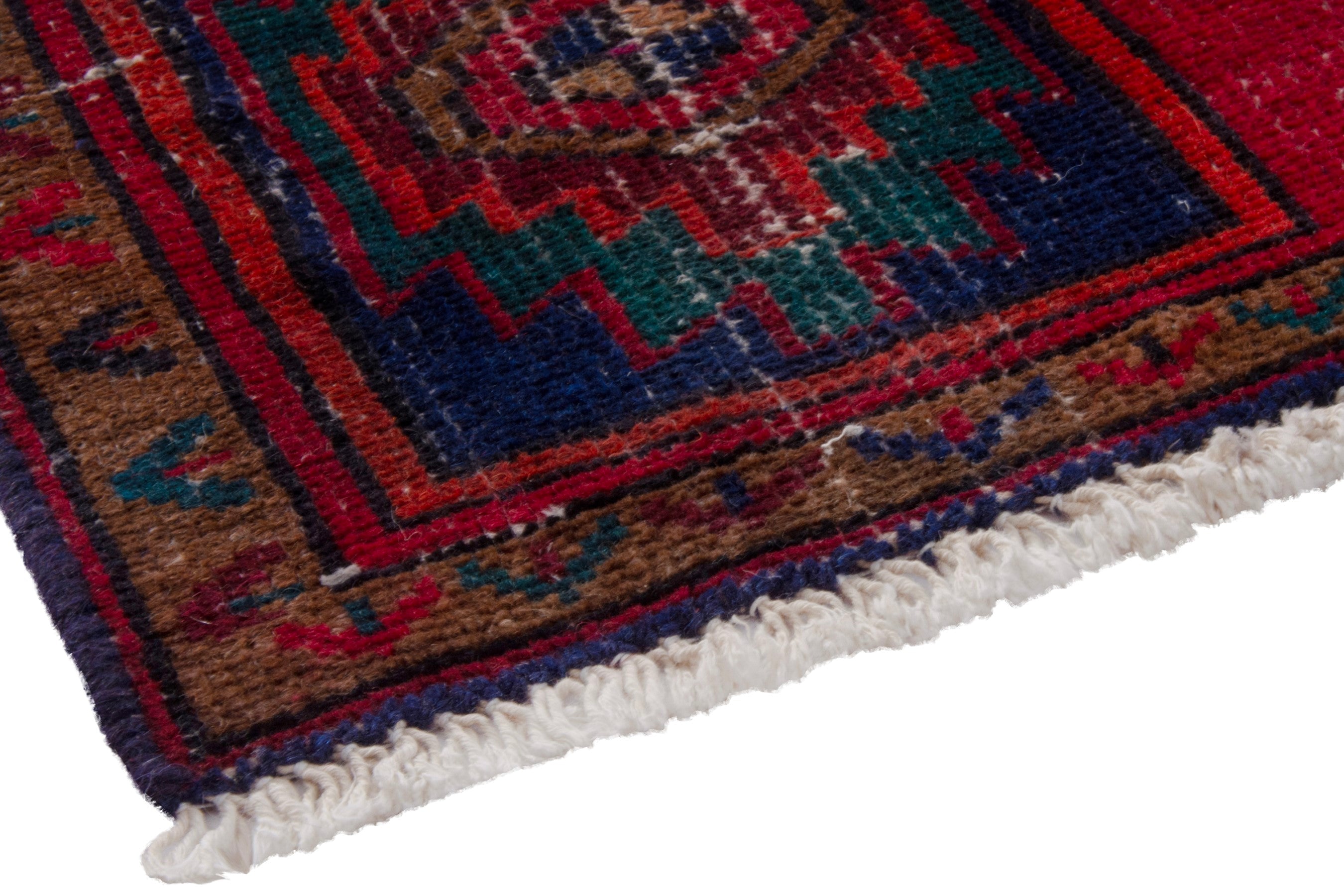Persian Zanjan runner rug in deep red and dark blue, view 4 of 19