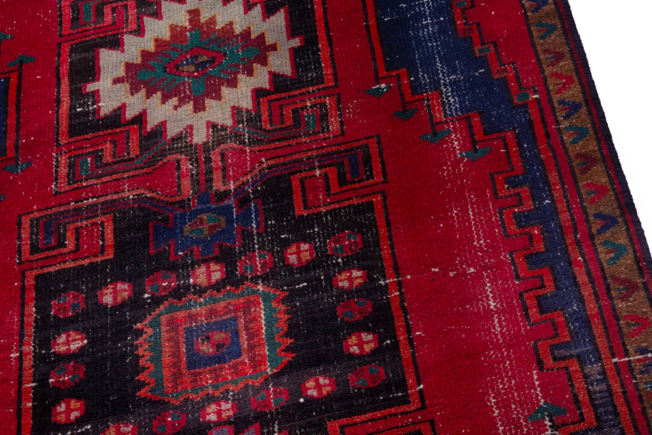 Persian Zanjan runner rug in deep red and dark blue, view 9 of 19