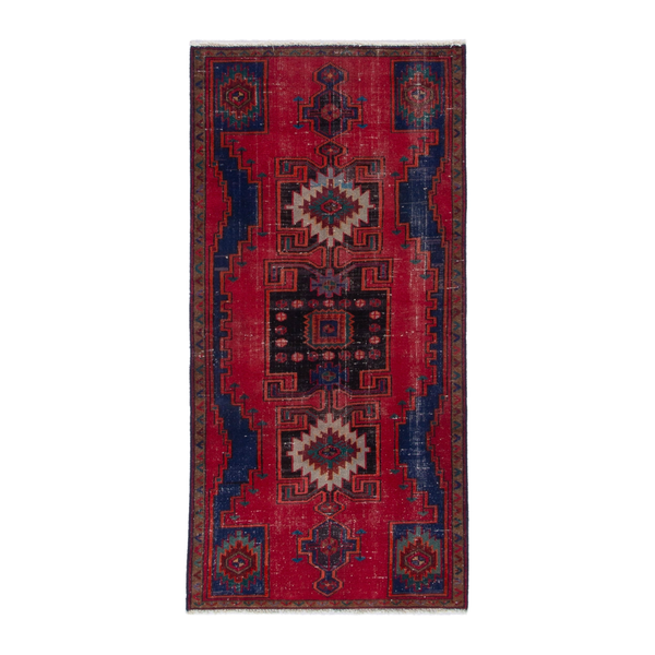 Persian Zanjan runner rug in deep red and dark blue, 3'1" x 6'3"