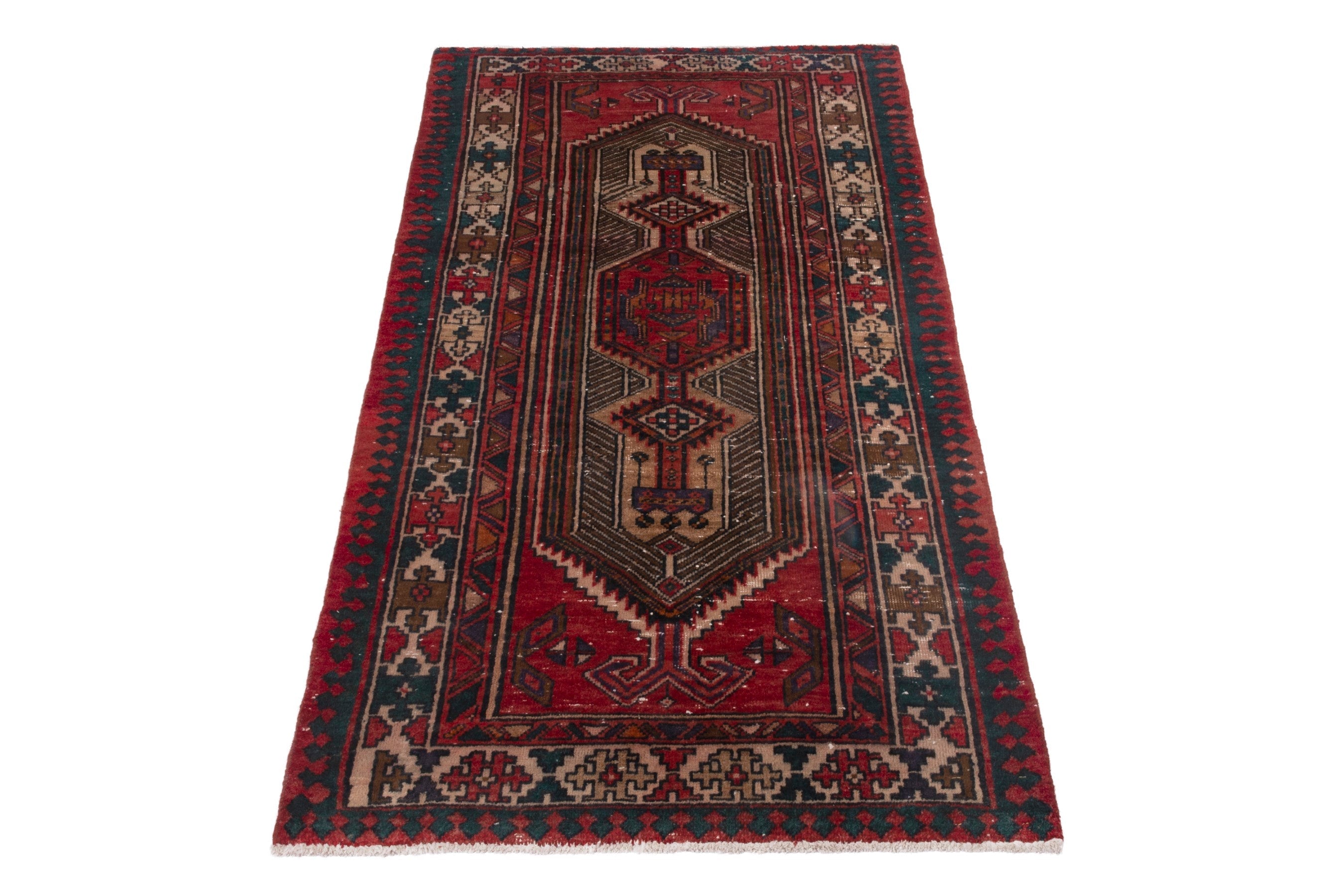 Persian Azerbaijan runner rug in deep red and cream, view 2 of 18