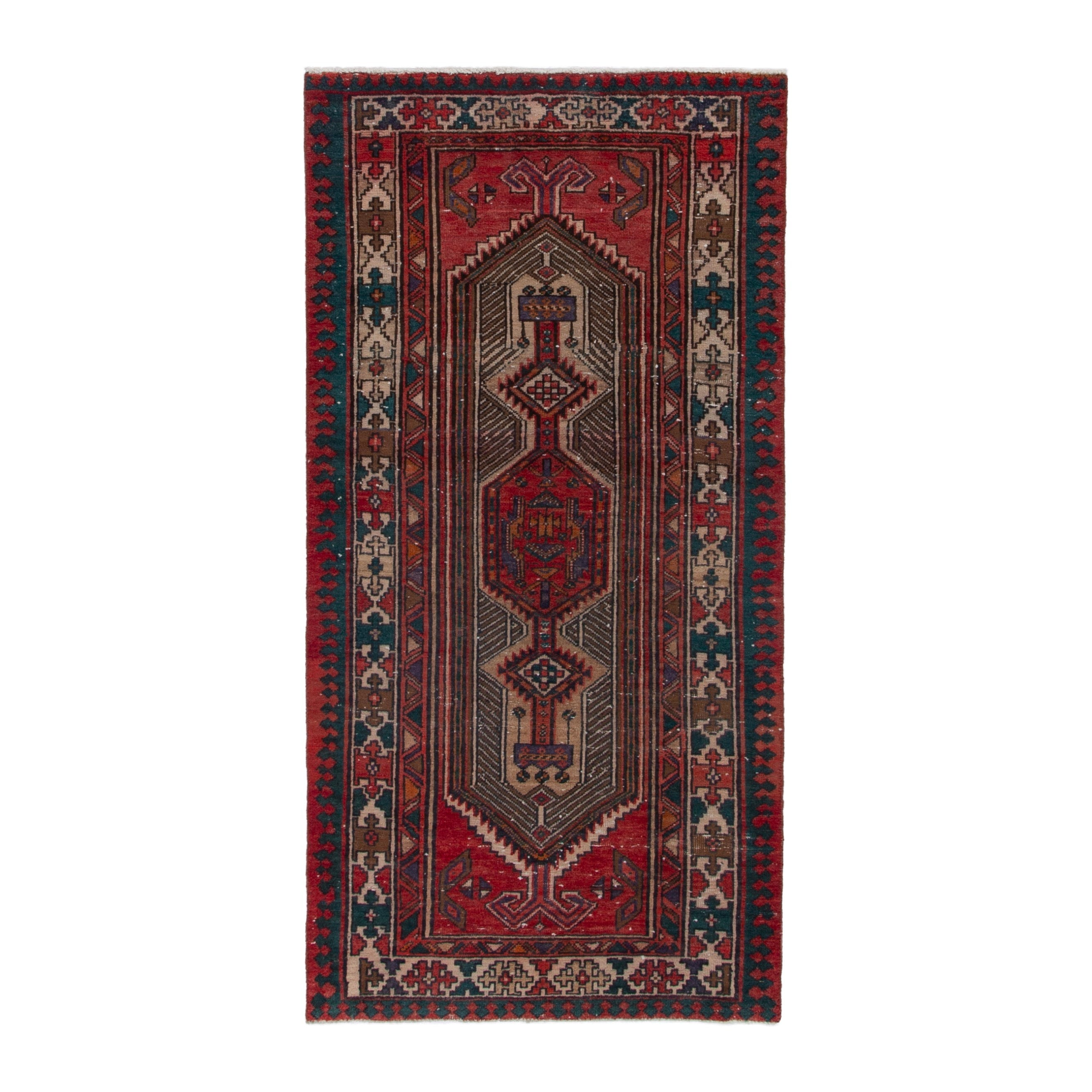 Persian Azerbaijan runner rug in deep red and cream, 3'7" x 7'3"