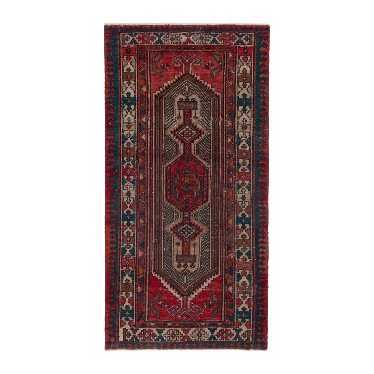 Persian Azerbaijan runner rug in deep red and cream, 3'7" x 7'3"
