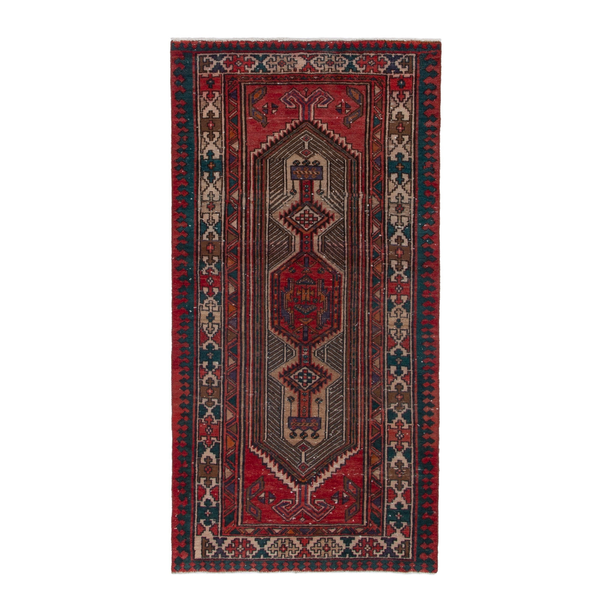 Persian Azerbaijan runner rug in deep red and cream, 3'7" x 7'3"