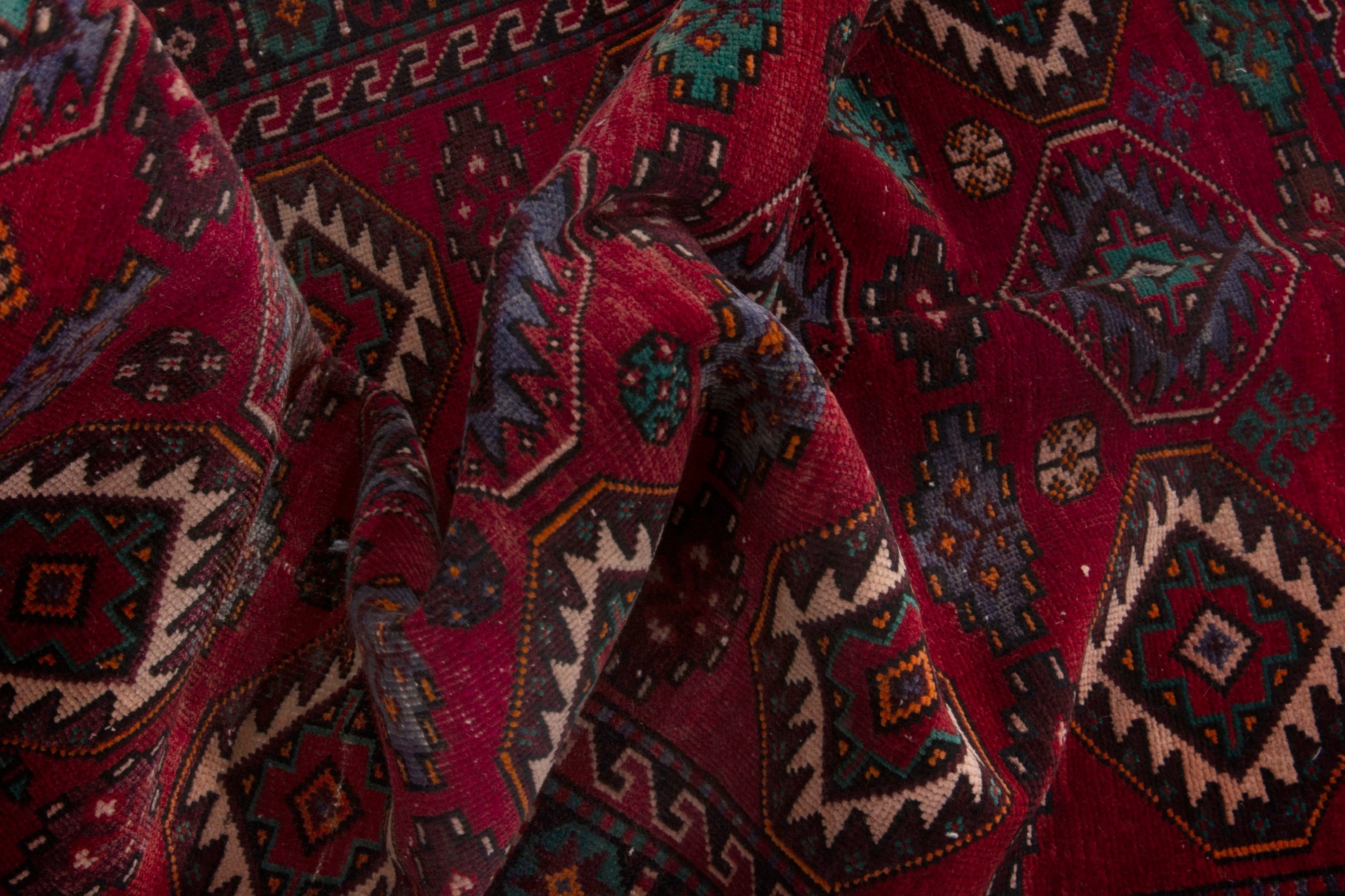 Persian Baluch area rug in deep red and burgundy, view 15 of 18
