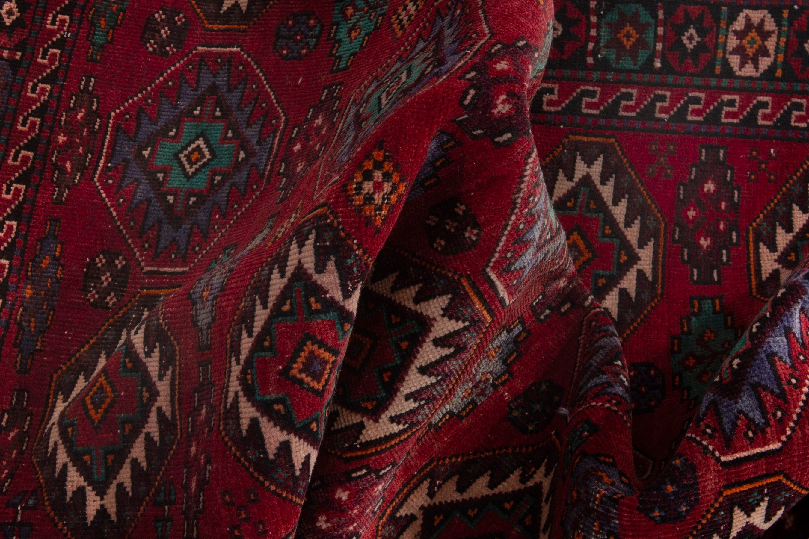 Persian Baluch area rug in deep red and burgundy, view 16 of 18