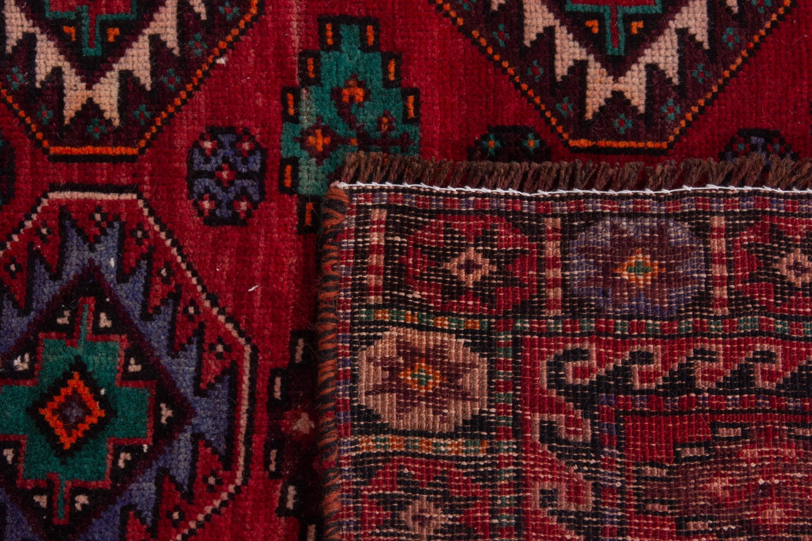 Persian Baluch area rug in deep red and burgundy, view 18 of 18