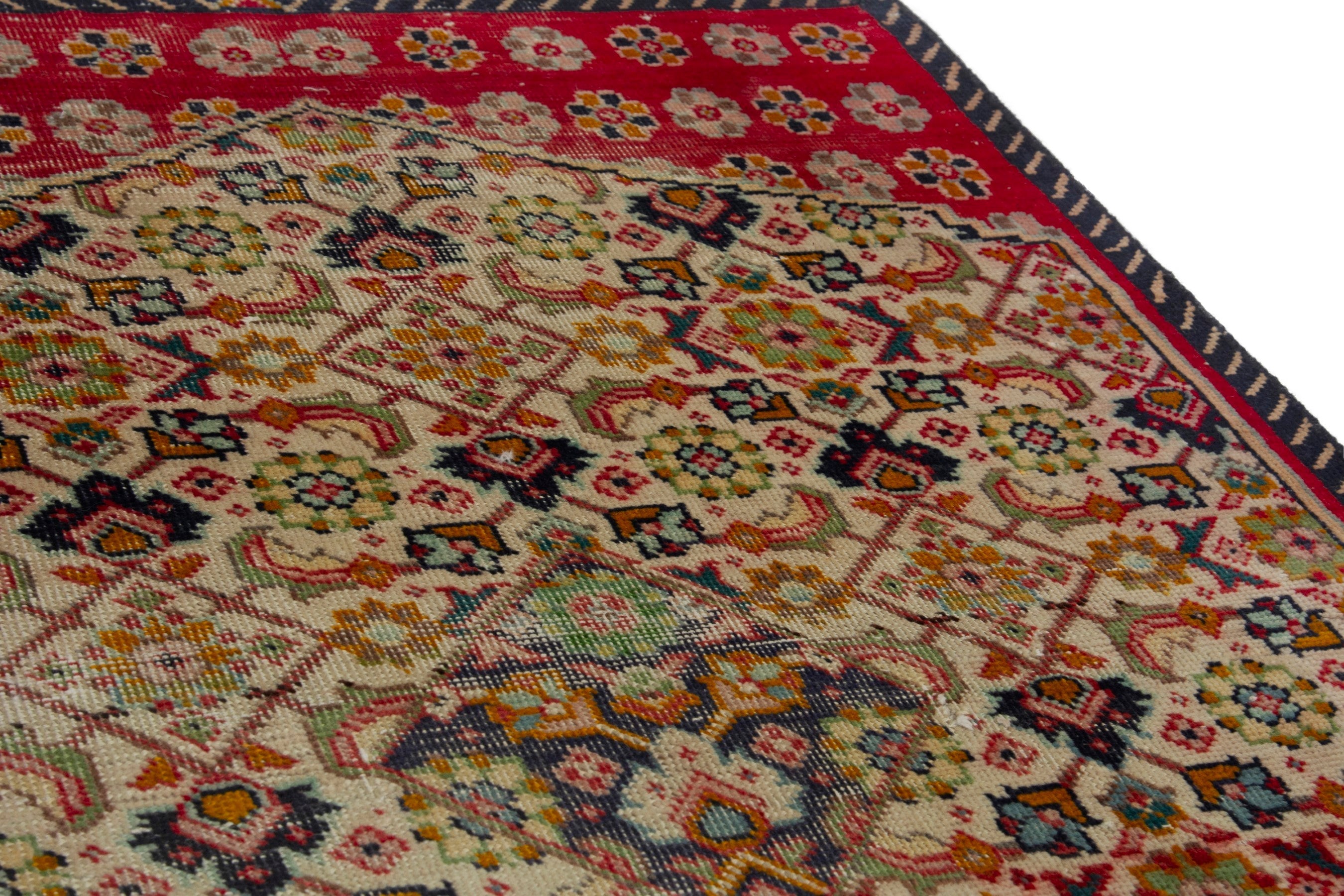 Persian Tabriz accent rug in cream and deep red, view 8 of 18