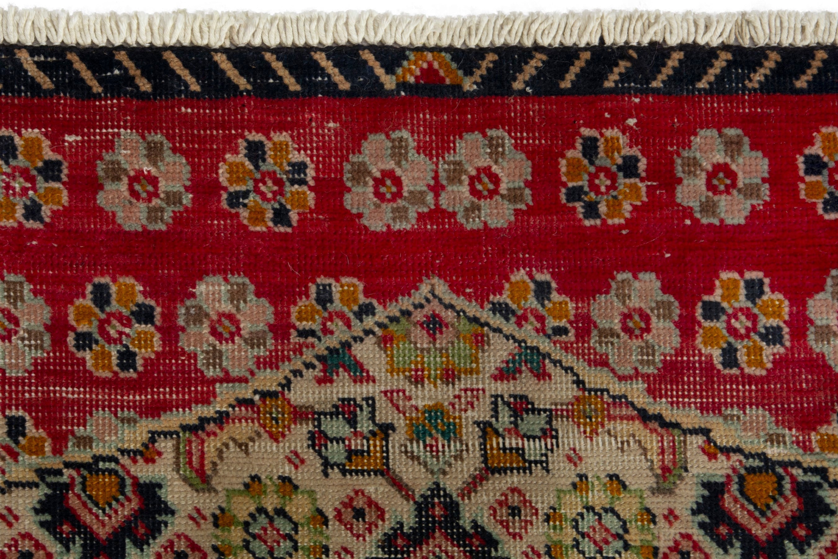Persian Tabriz accent rug in cream and deep red, view 13 of 18