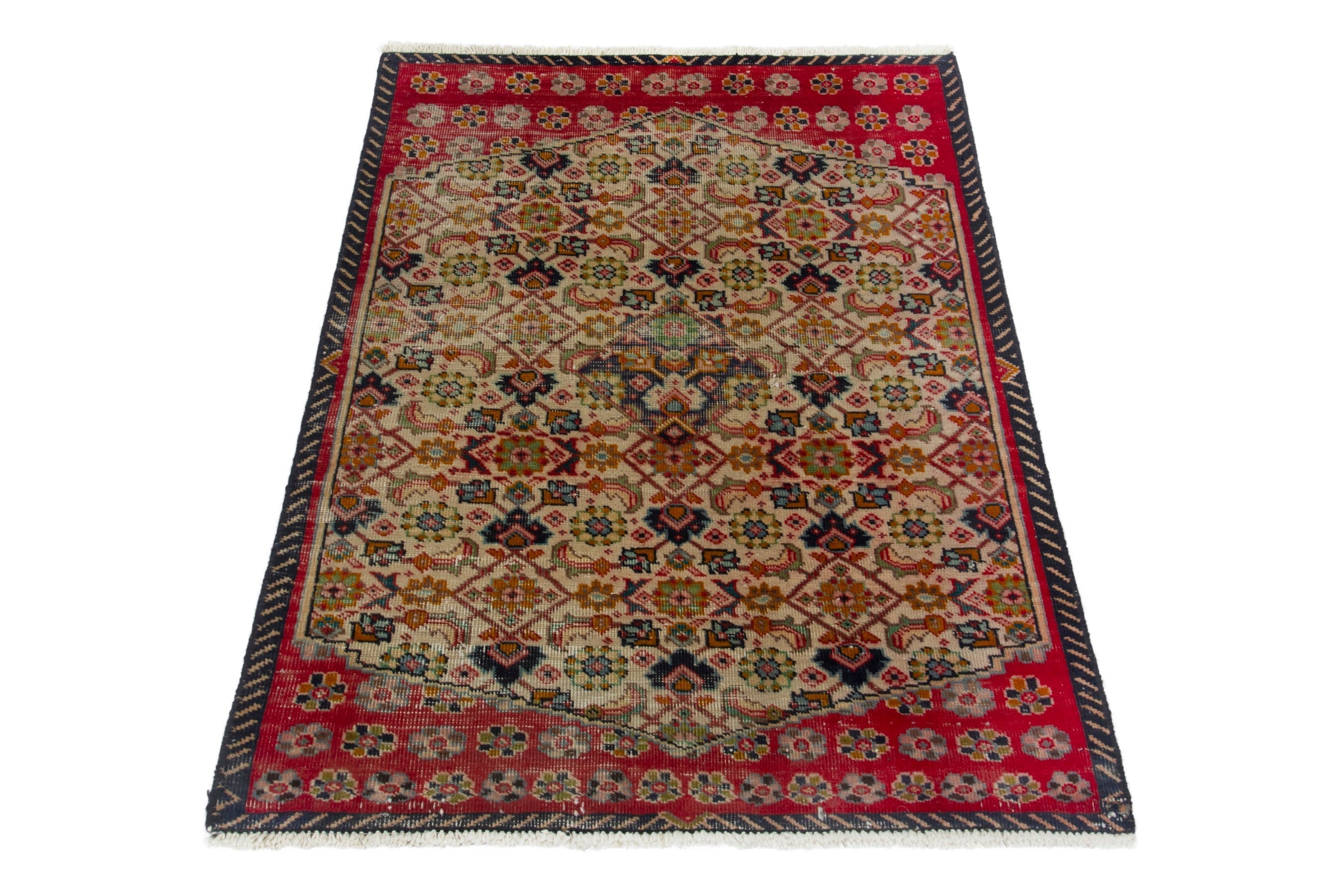 Persian Tabriz accent rug in cream and deep red, view 2 of 18
