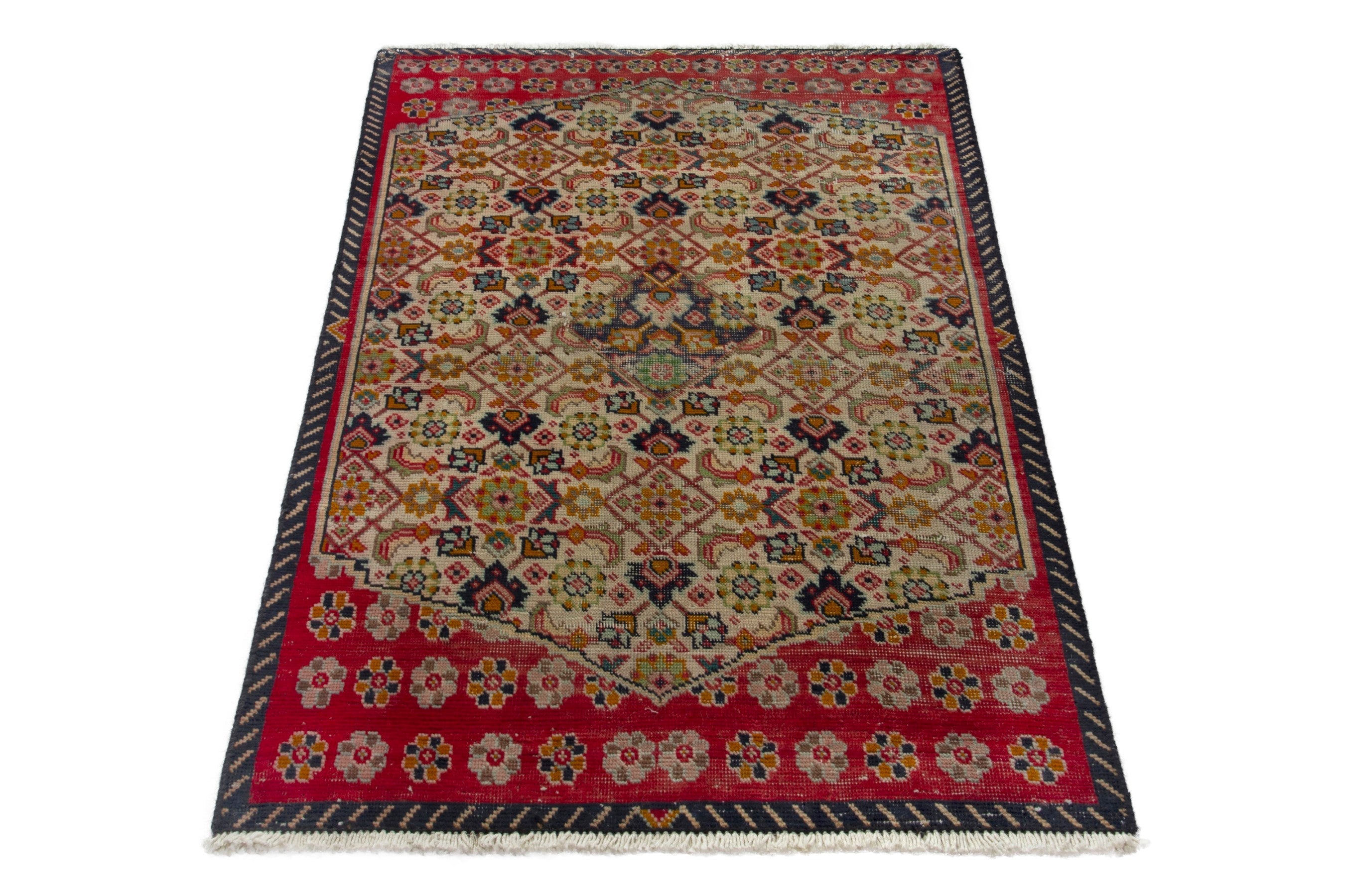 Persian Tabriz accent rug in cream and deep red, view 3 of 18