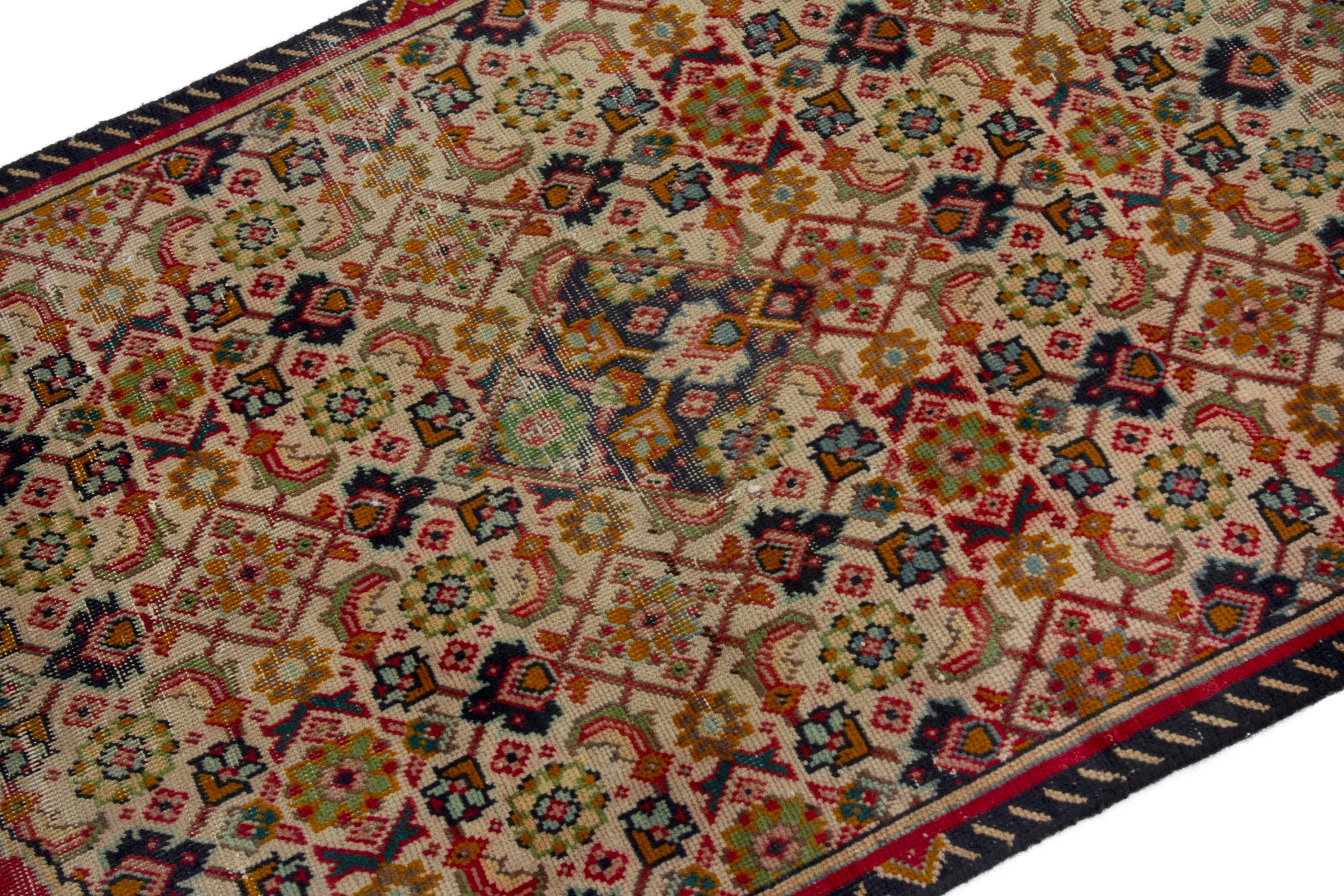 Persian Tabriz accent rug in cream and deep red, view 6 of 18