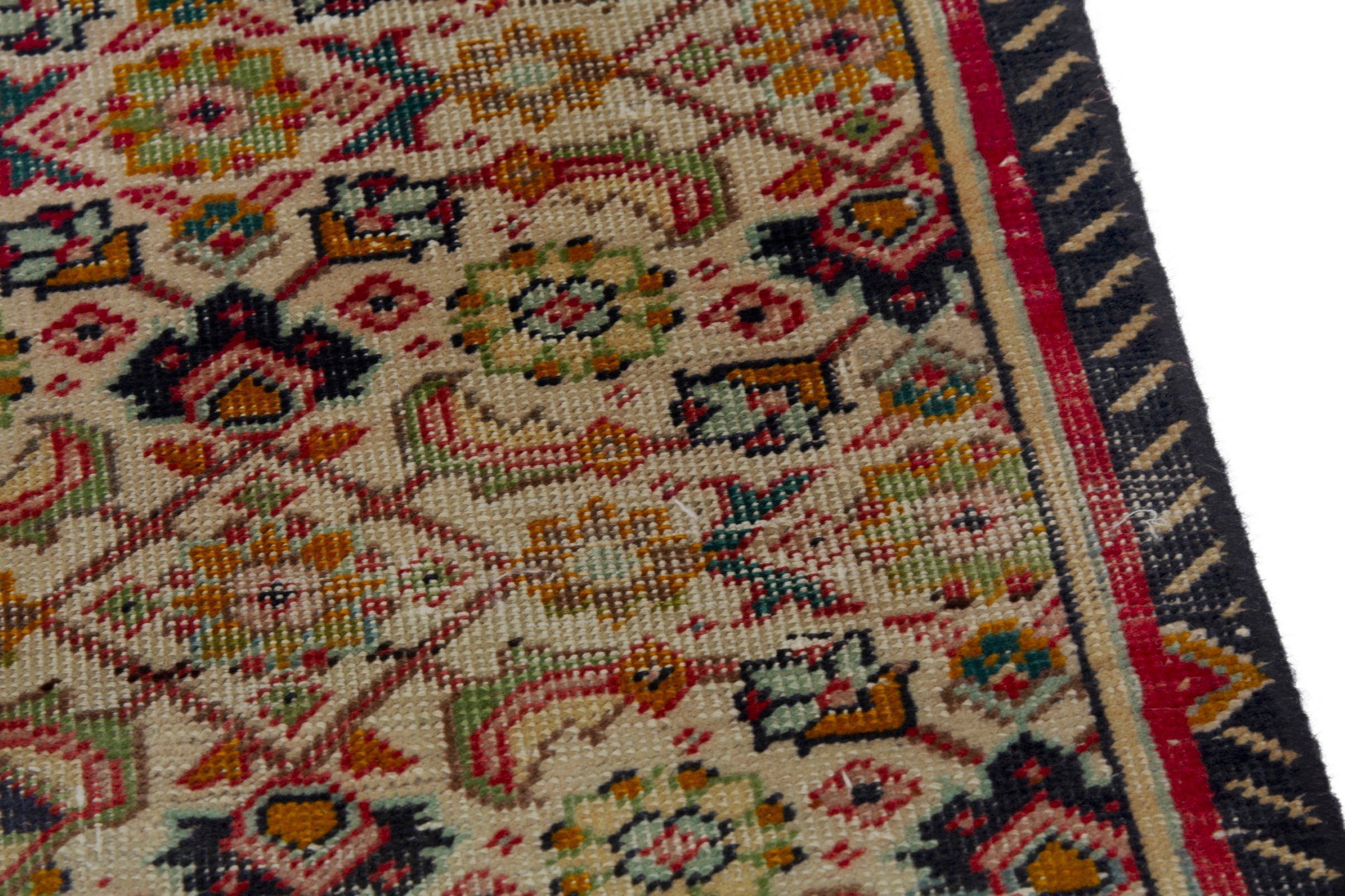 Persian Tabriz accent rug in cream and deep red, view 9 of 18