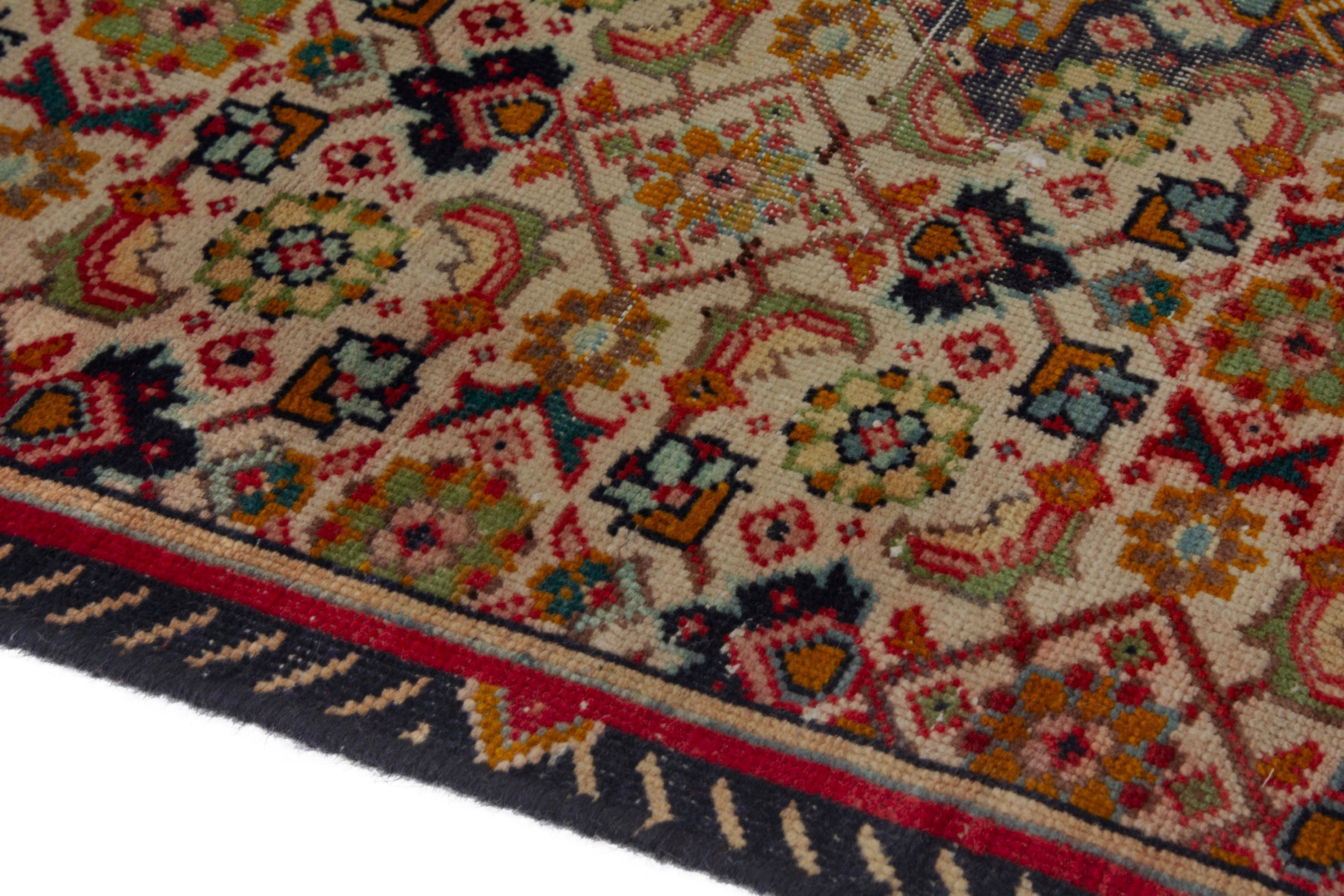 Persian Tabriz accent rug in cream and deep red, view 5 of 18