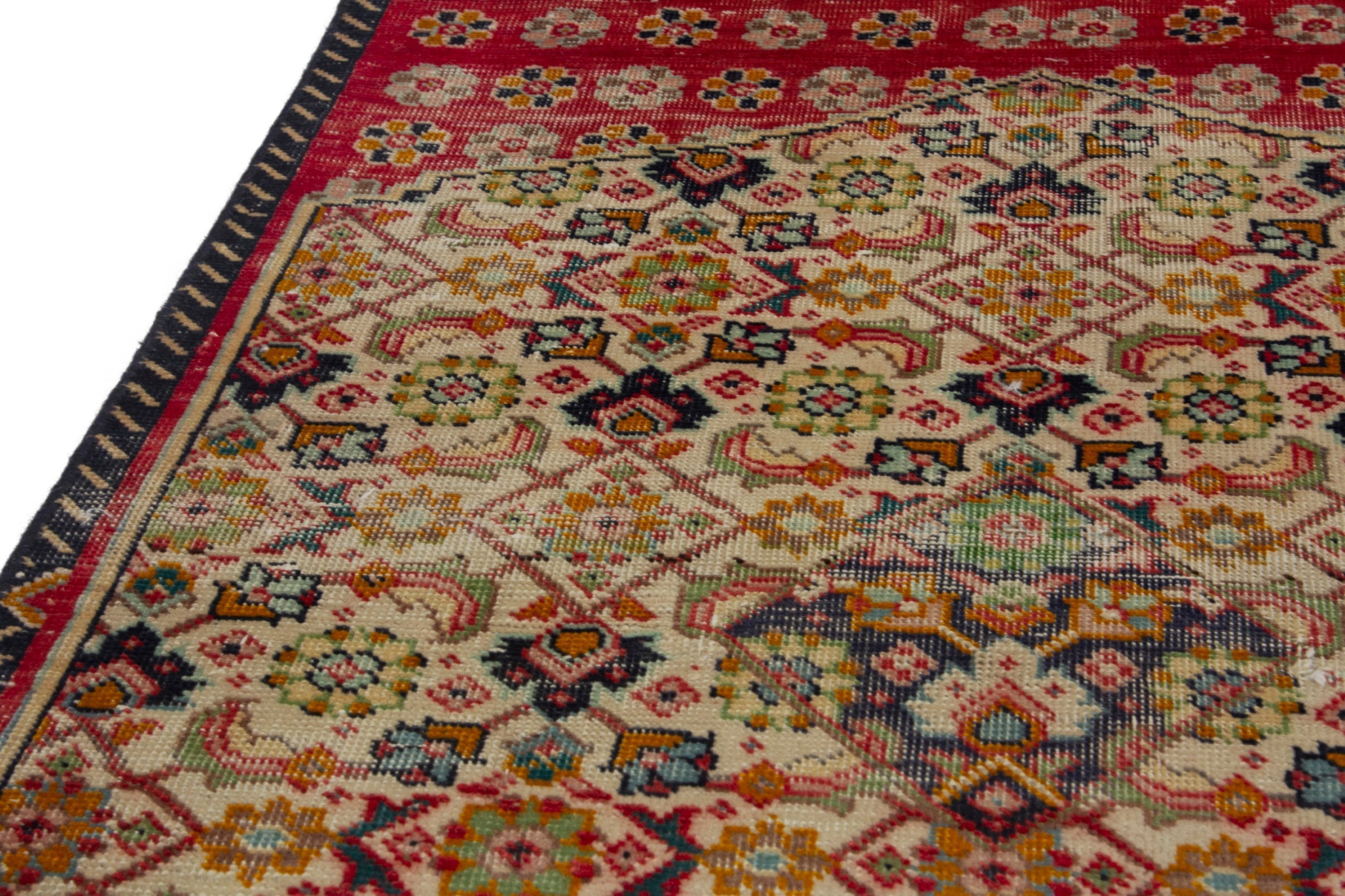 Persian Tabriz accent rug in cream and deep red, view 7 of 18
