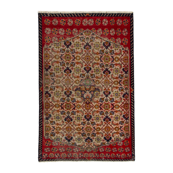 Persian Tabriz accent rug in cream and deep red, 2'7" x 4'2"