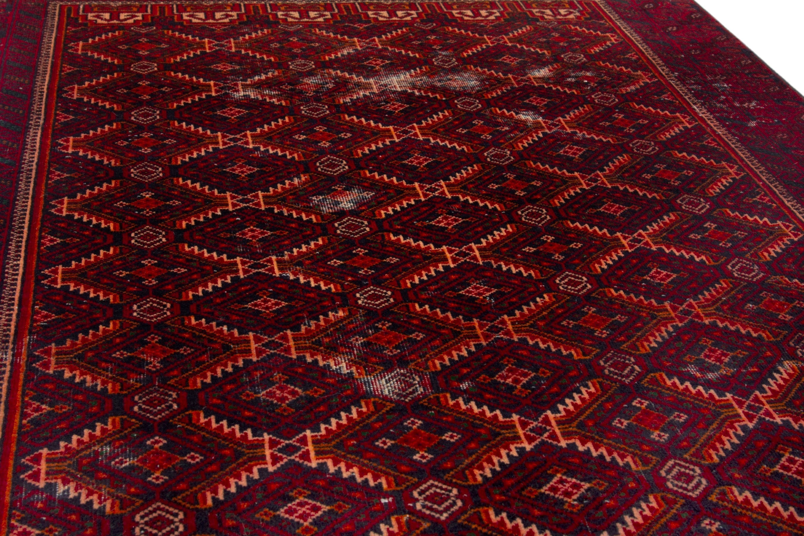 Persian Baluch accent rug in burgundy and deep red, view 8 of 17