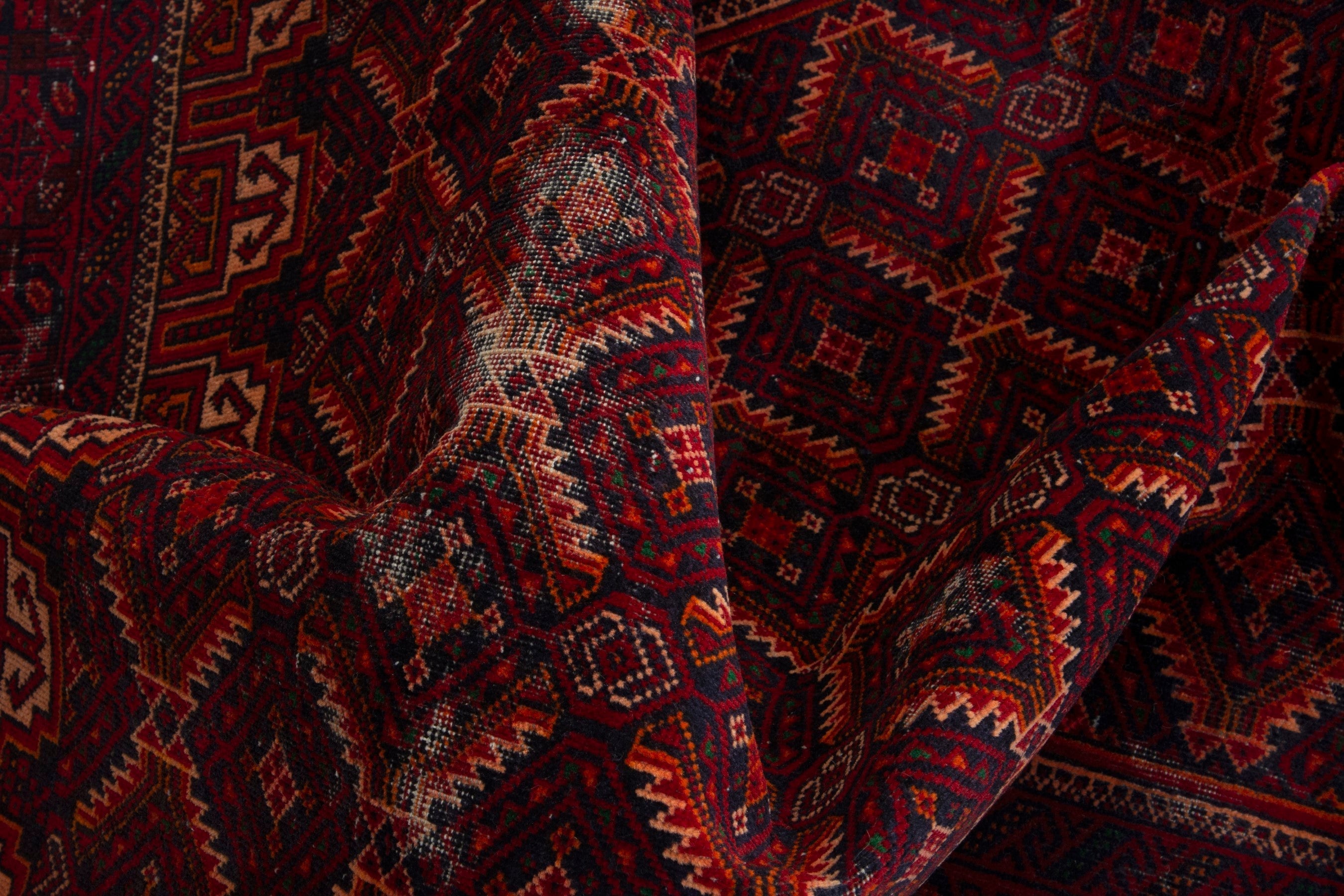 Persian Baluch accent rug in burgundy and deep red, view 14 of 17