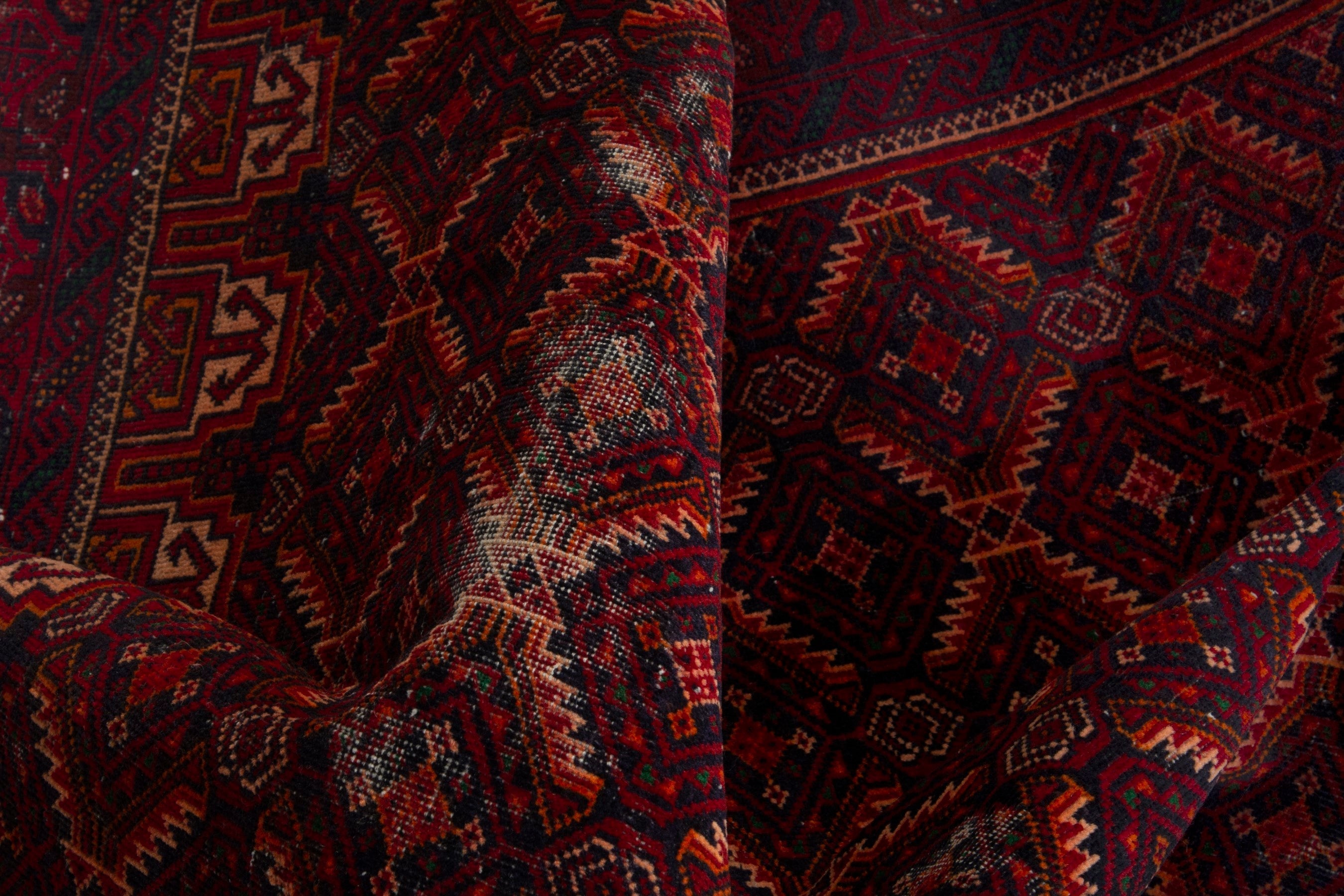 Persian Baluch accent rug in burgundy and deep red, view 16 of 17