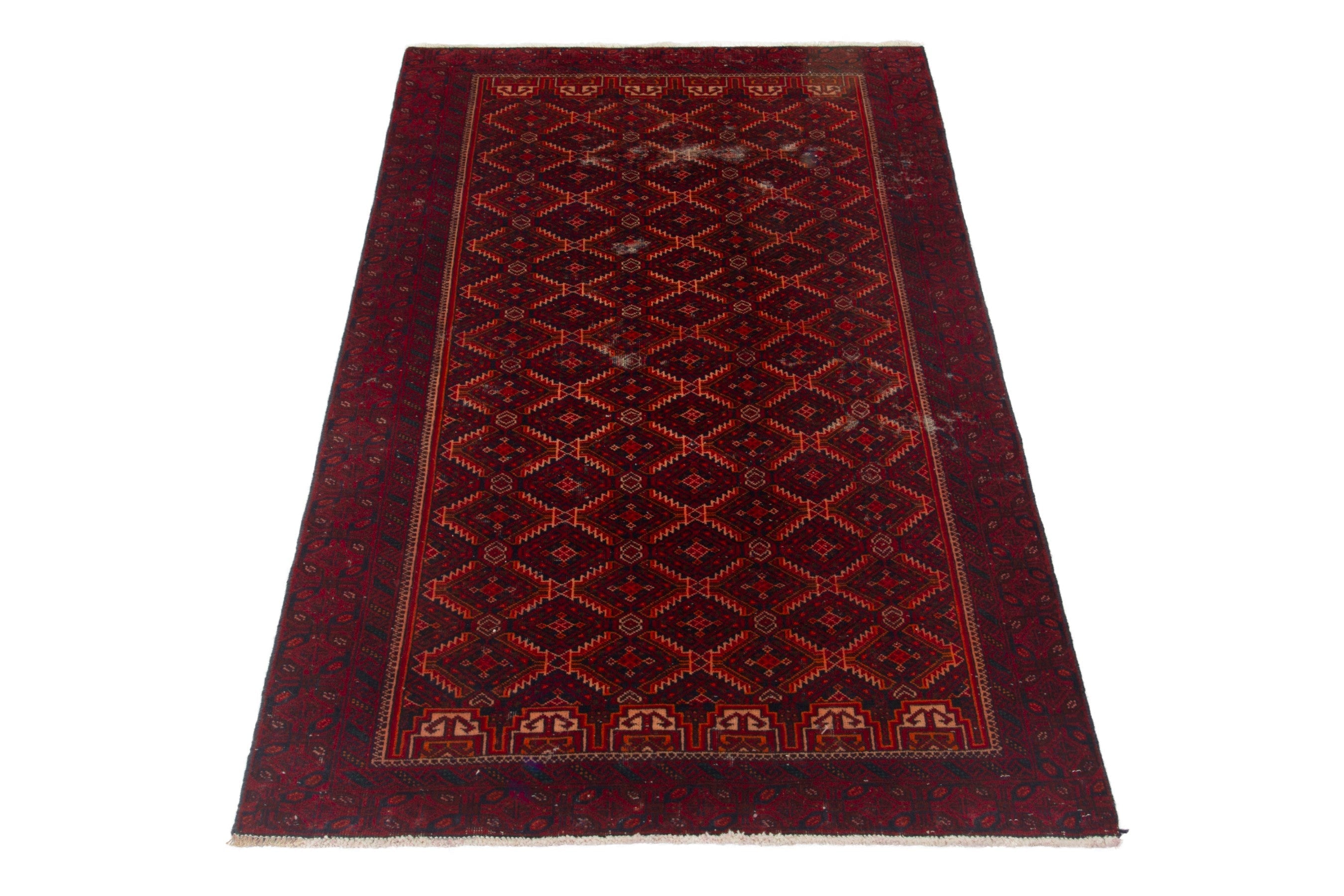 Persian Baluch accent rug in burgundy and deep red, view 2 of 17