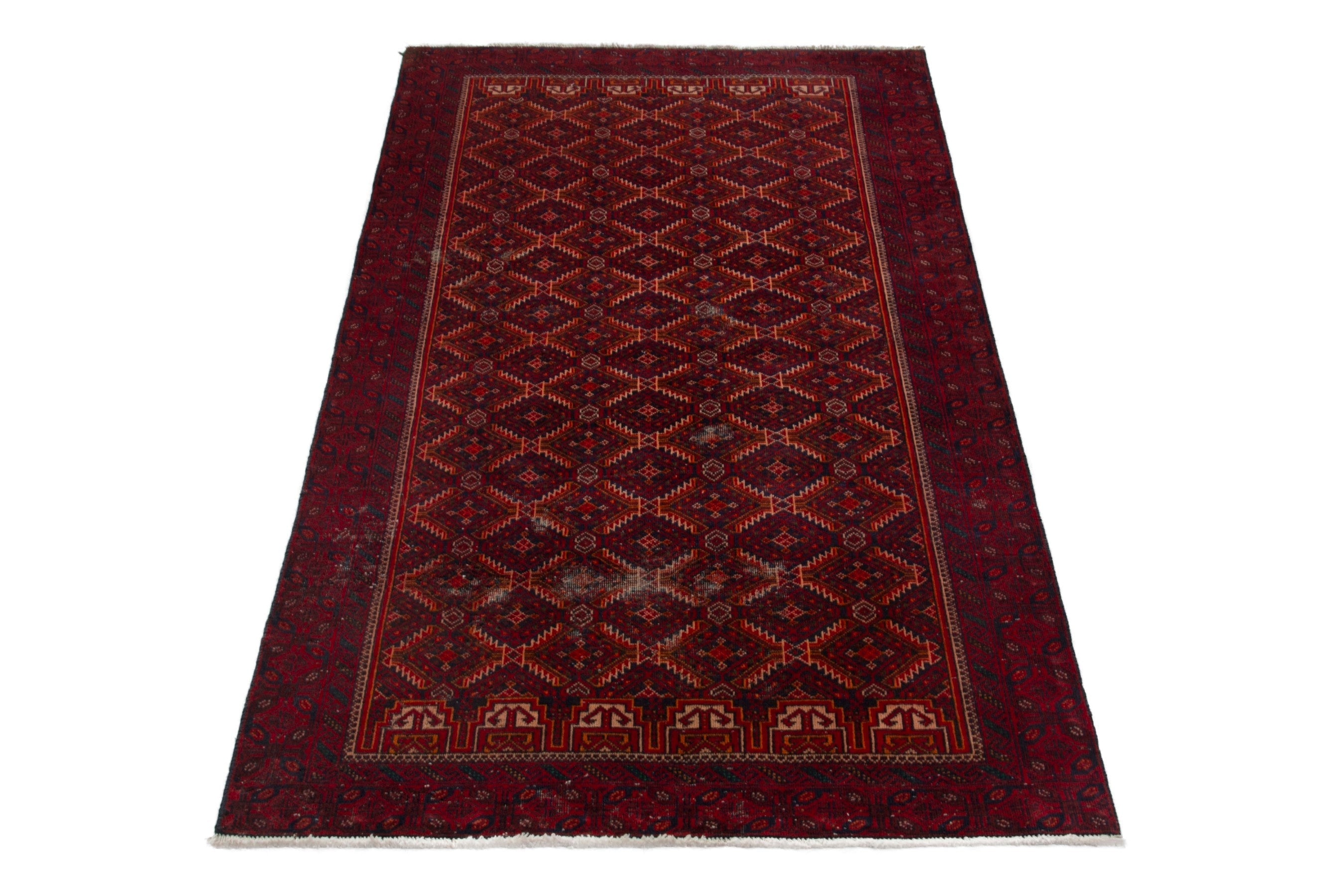 Persian Baluch accent rug in burgundy and deep red, view 3 of 17