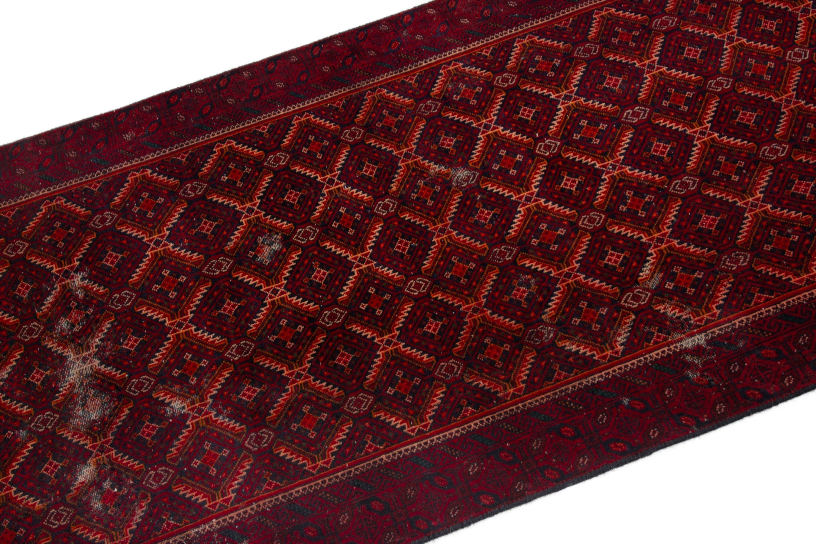 Persian Baluch accent rug in burgundy and deep red, view 6 of 17