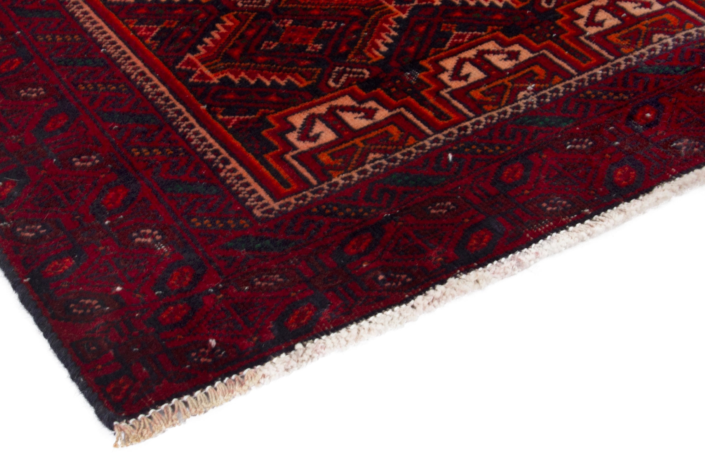 Persian Baluch accent rug in burgundy and deep red, view 4 of 17