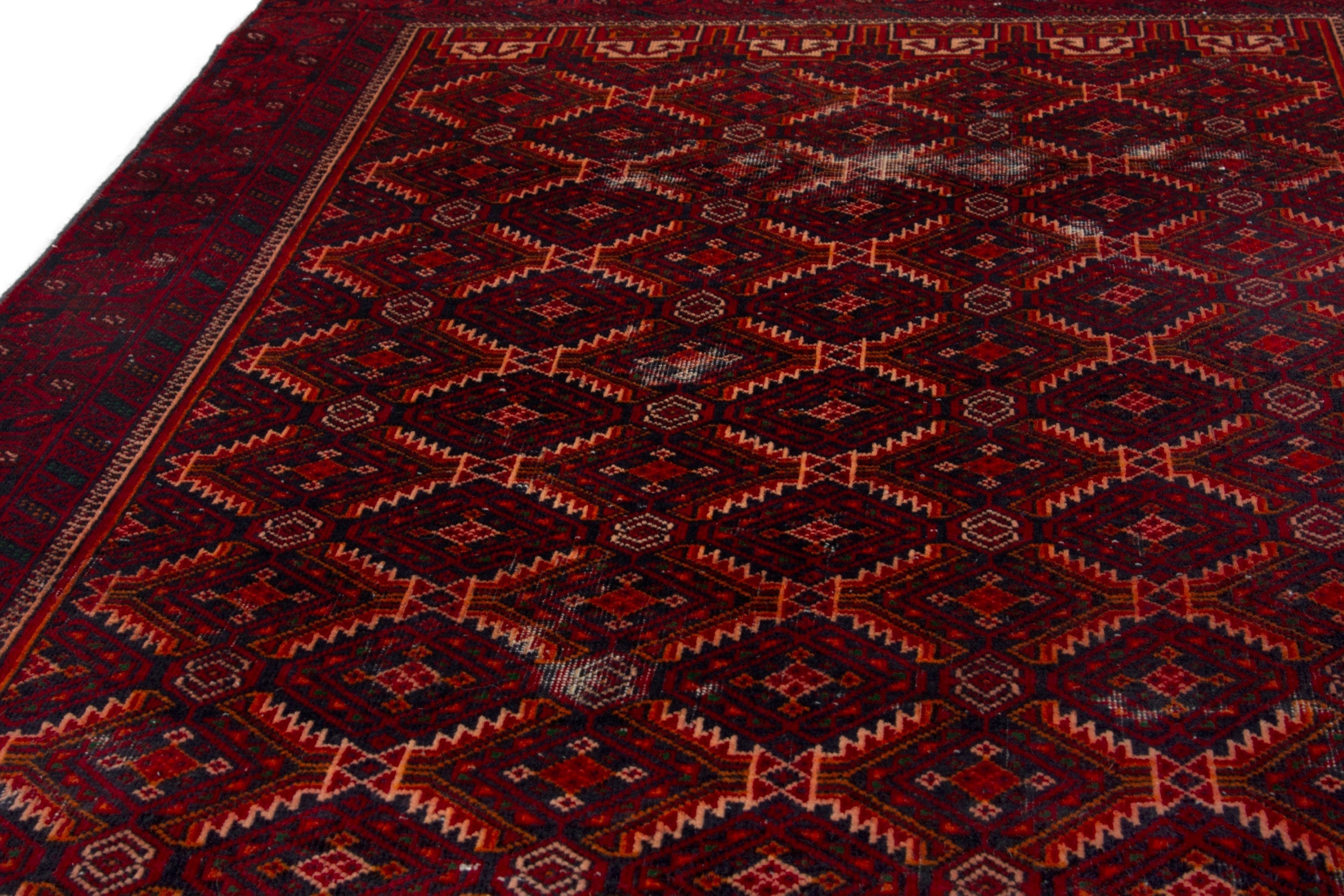 Persian Baluch accent rug in burgundy and deep red, view 7 of 17