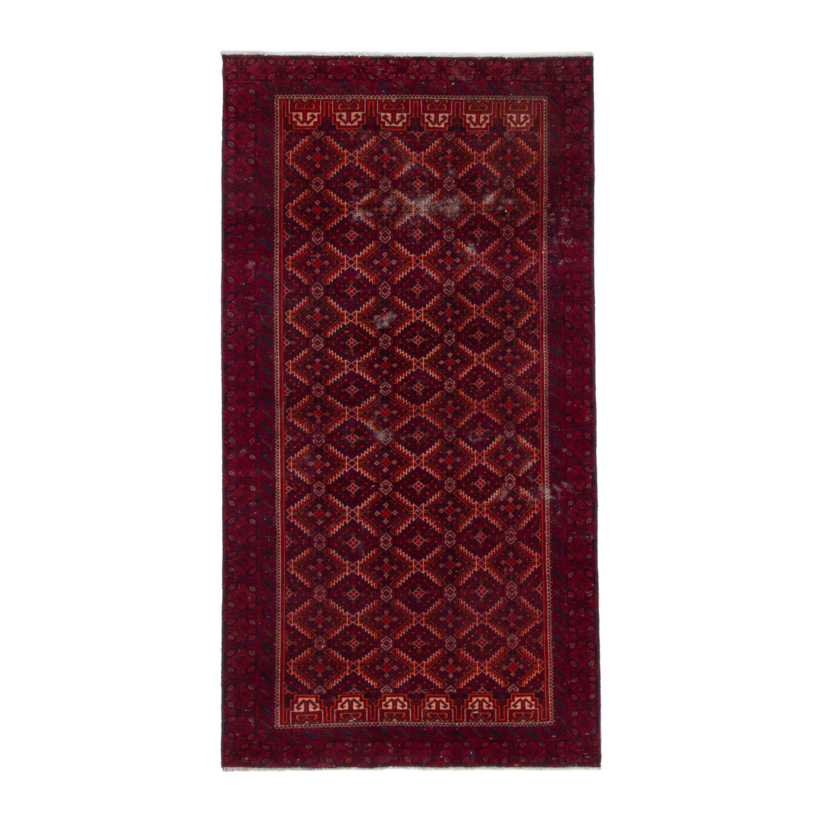 Persian Baluch accent rug in burgundy and deep red, 3'3" x 6'5"