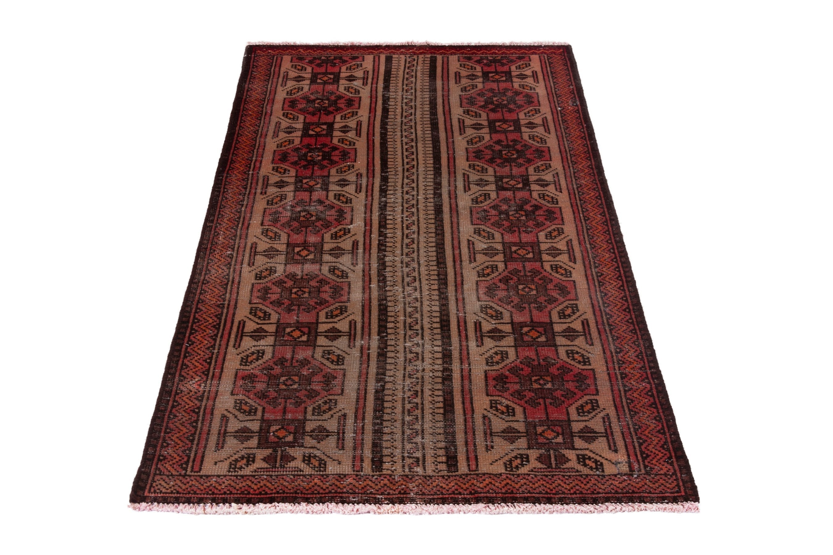Persian Baluch accent rug in deep red and cream, view 2 of 18